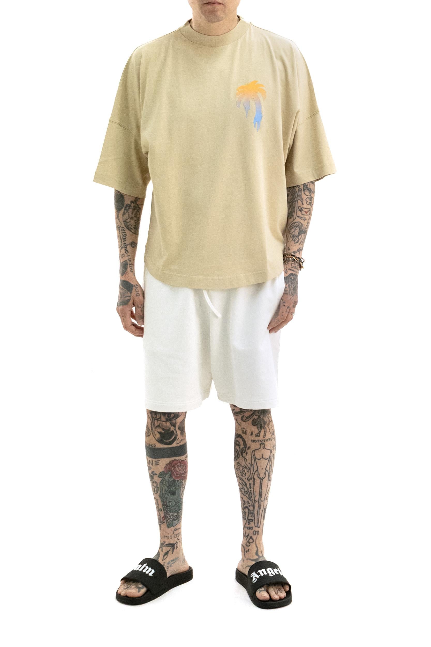 Shorts in cotone di colore bianco<BR/> PMCI019S26FLE001 0310 PALM ANGELS