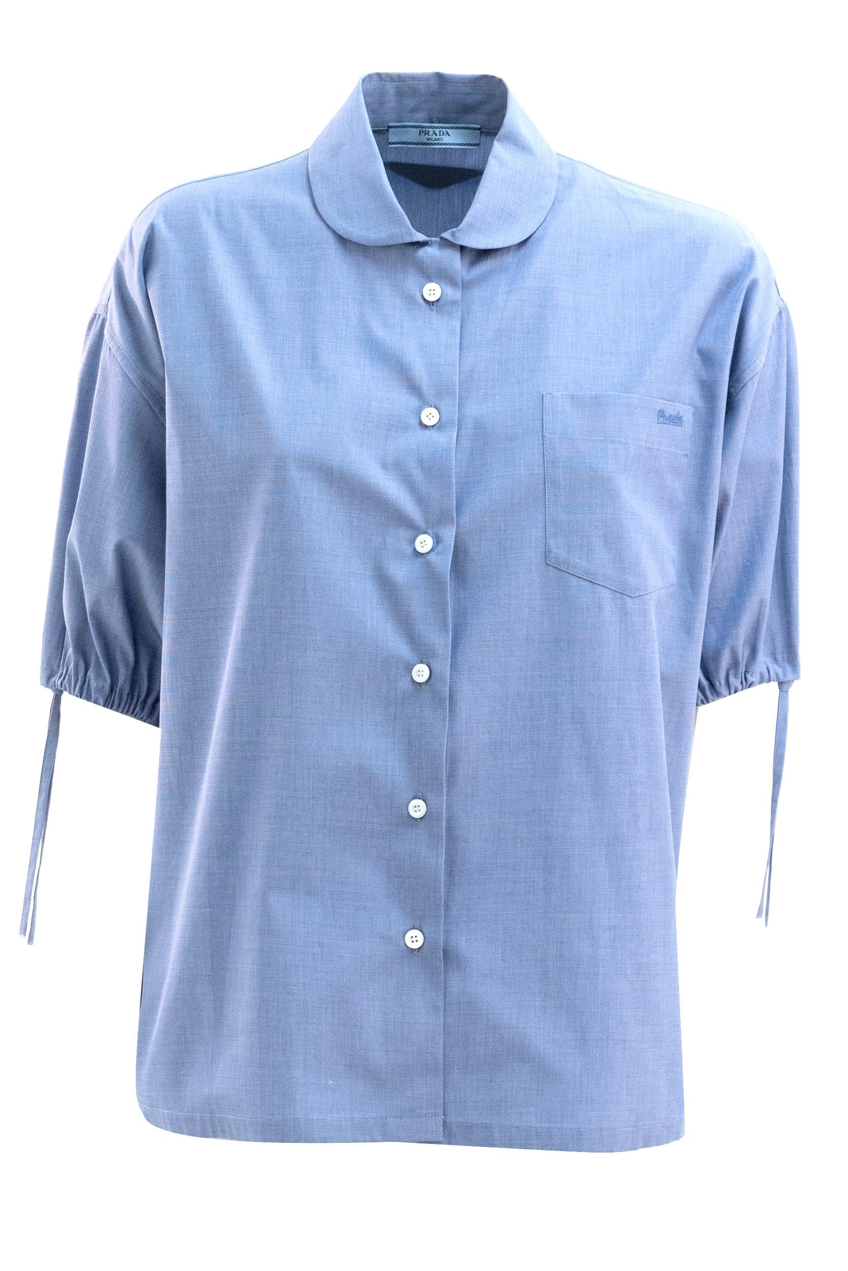 Camicia in cotone di colore azzurro<BR/> P427JR S OOO 15CO F0008 PRADA