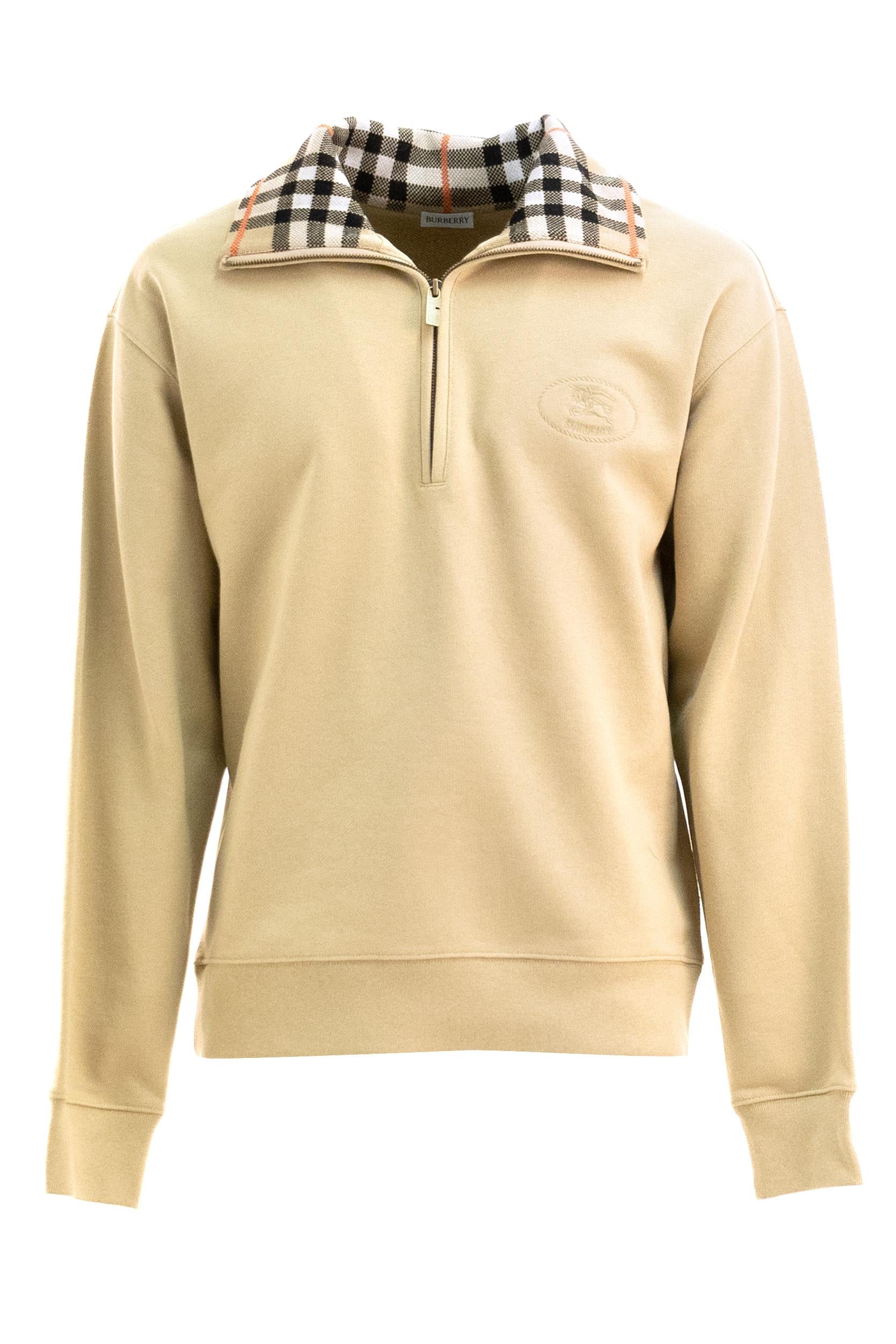 Felpa con Mezza Zip<BR/> 8110589 FLAX BURBERRY