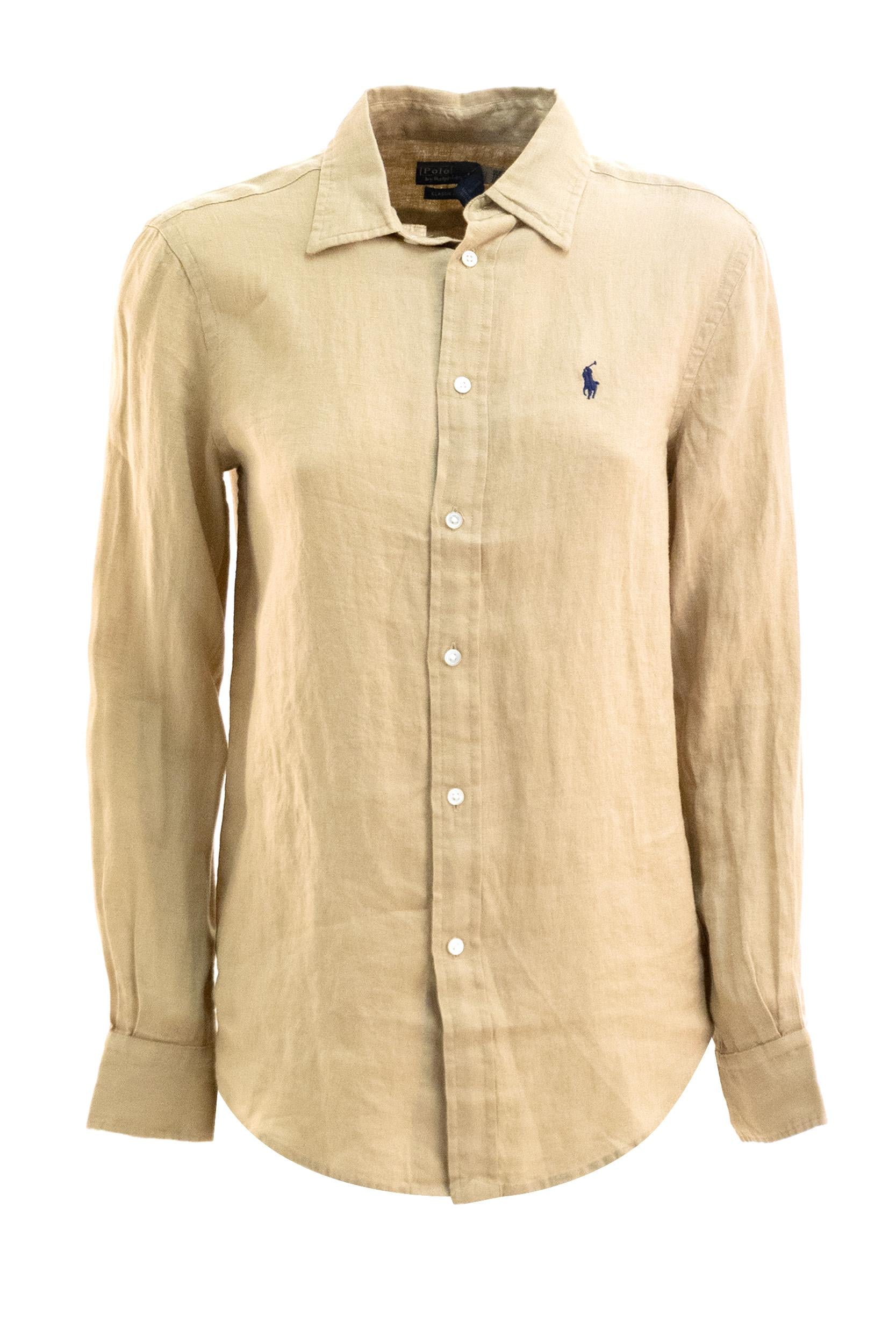 Camicia in lino color beige<BR/> 211970730506 BEIG POLO RALPH LAUREN