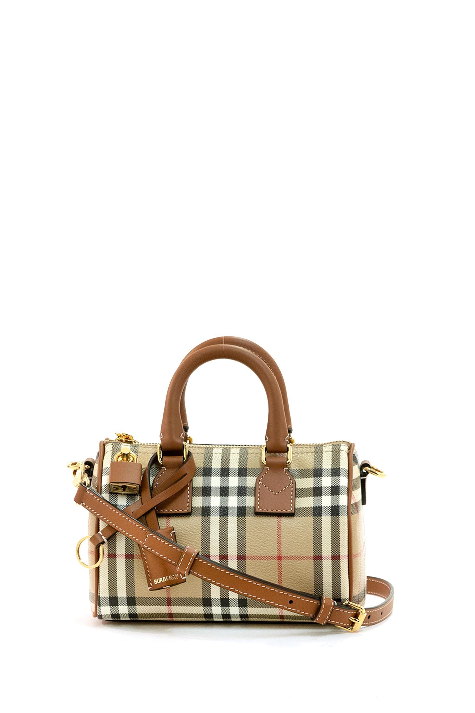 Borsa bauletto con stampa Burberry Check di colore beige archivio<BR/> 8118565 BRIARBROWN BURBERRY
