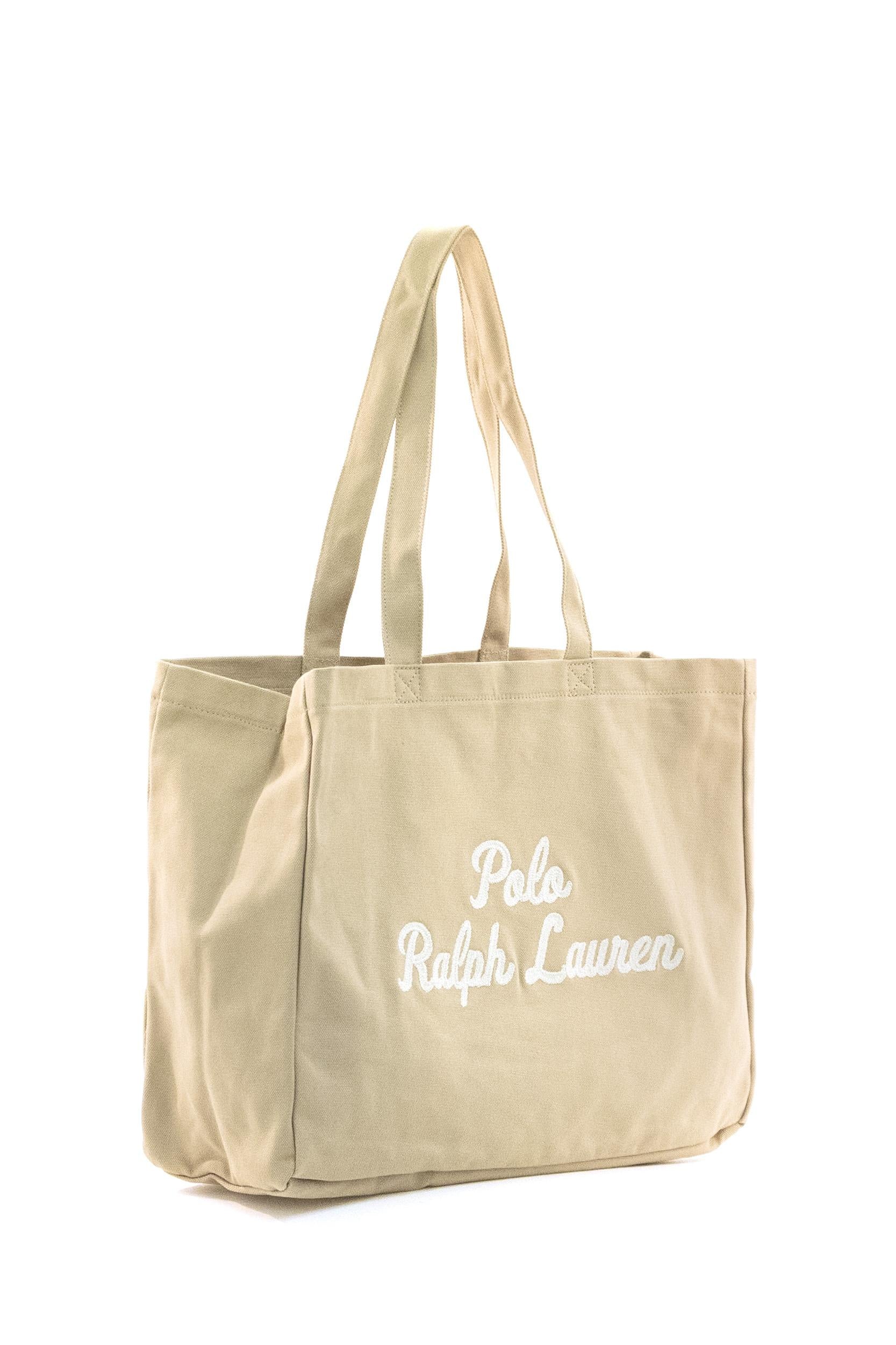 Borsa tote in cotone di colore beige <BR/> 405962436002 TAN POLO RALPH LAUREN