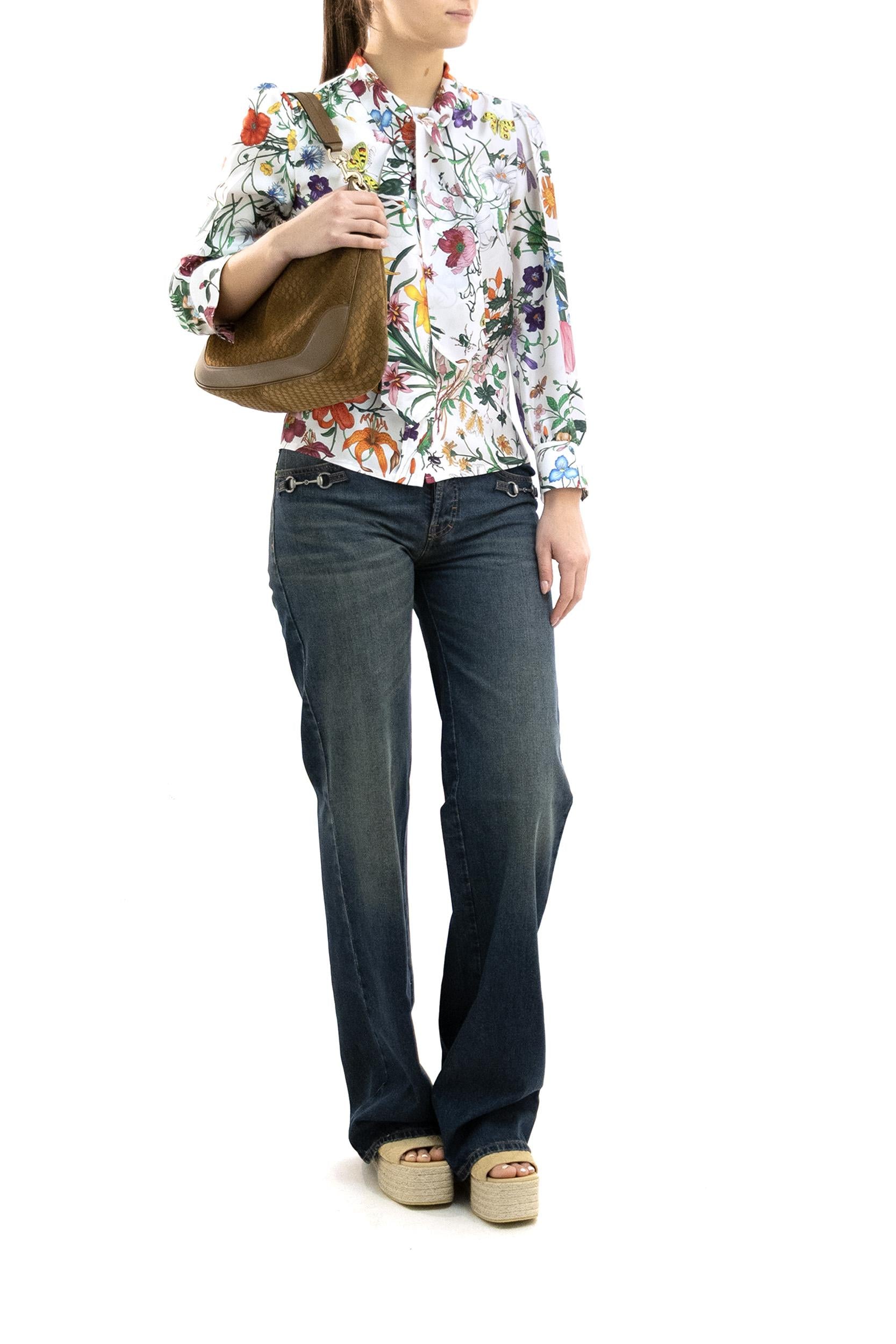 Camicia in Twill di Seta Stampata con Fiocco<BR/> 865715 ZAUU8 9413 GUCCI