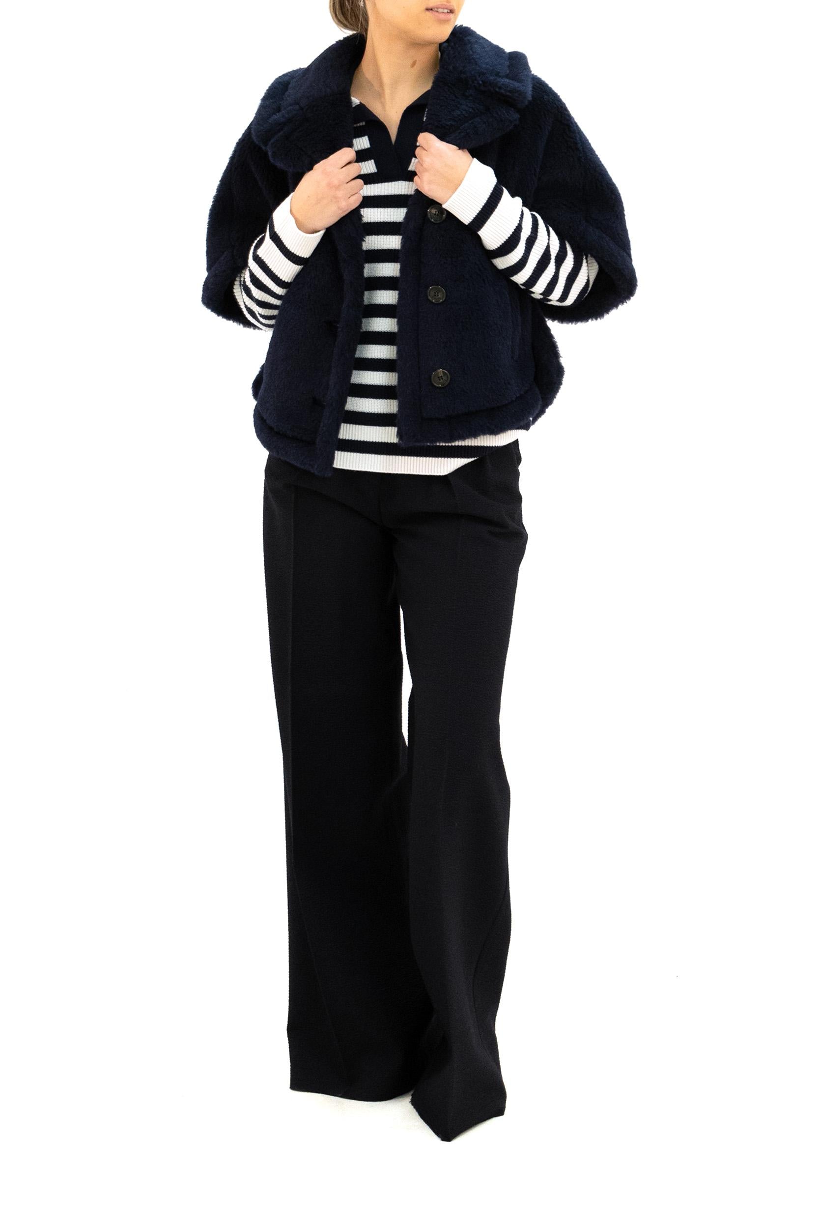 Cappa Teddy in alpaca e lana di colore blu<BR/> MXACORVINO1 005 MAX MARA