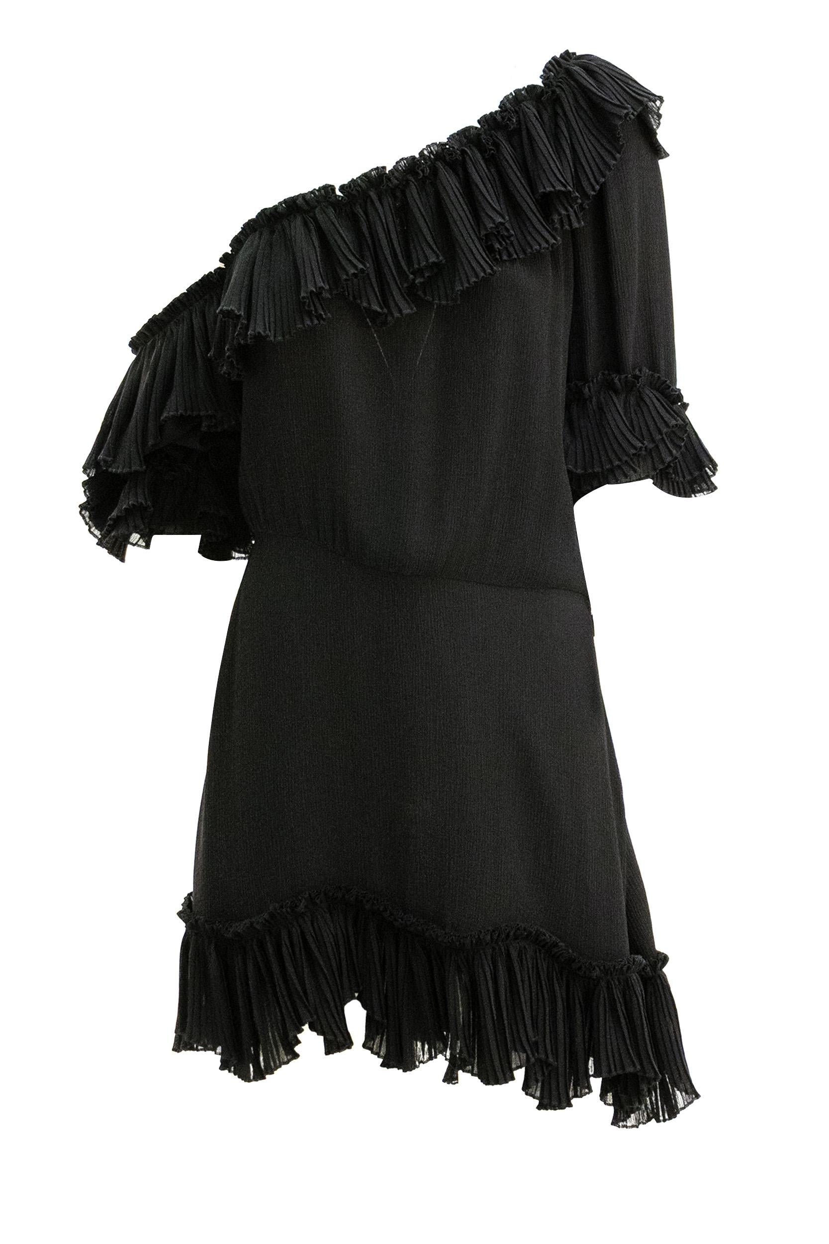 Abito in mussola di crêpe di seta di colore nero<BR/> 819589 Y3K45 1000 SAINT LAURENT