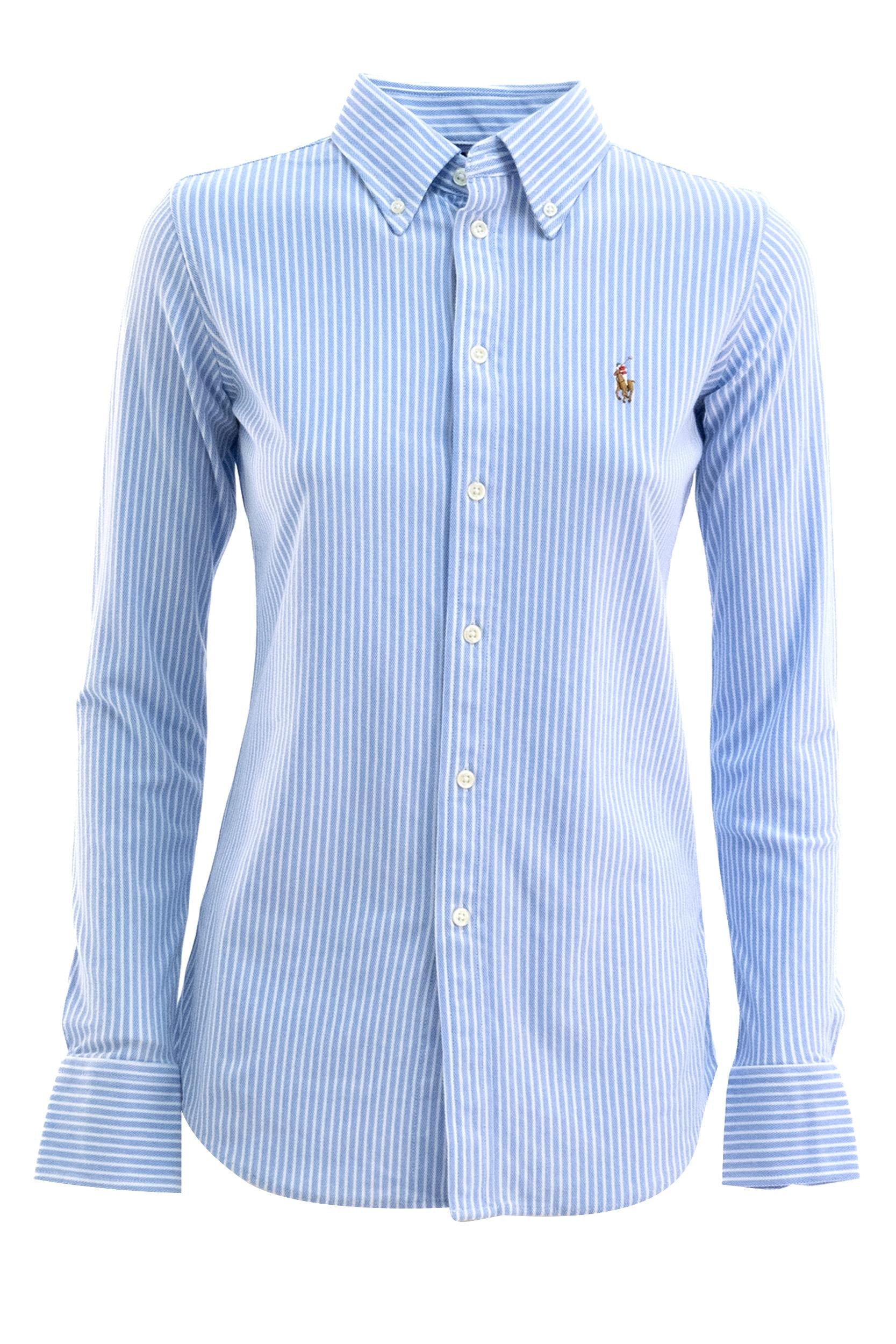 Camicia Oxford a righe color azzurro e bianco<BR/> 211664416002 BLUE POLO RALPH LAUREN