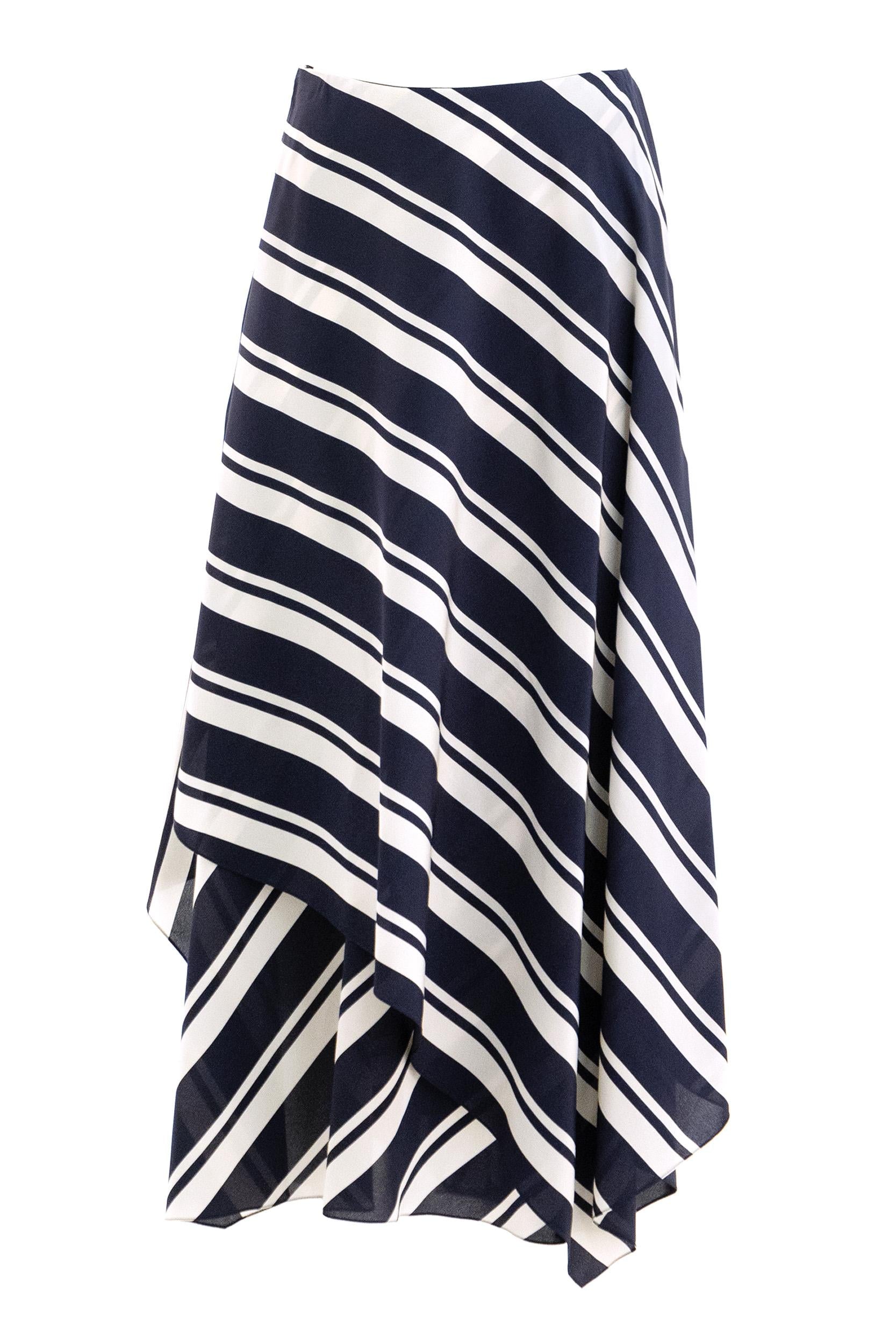 Gonna in crêpe de Chine a righe blu e bianco<BR/> 290P10010001 NAVY RALPH LAUREN