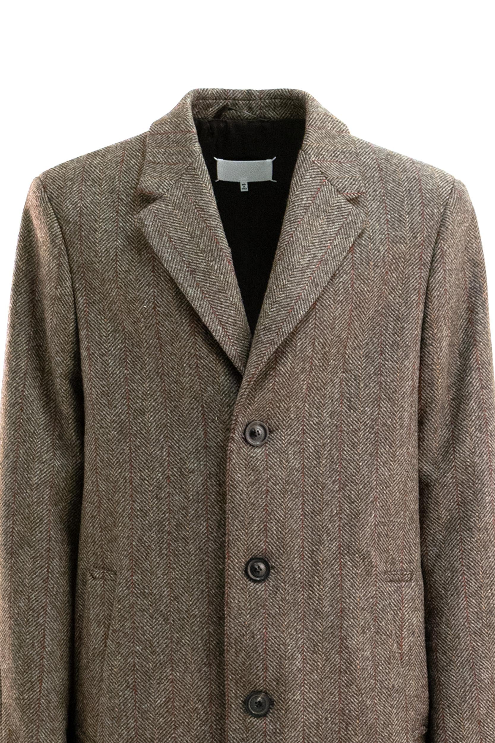 Cappotto monopetto in lana spigata color marrone<BR/> S67AA0070 M35607 001F MAISON MARGIELA