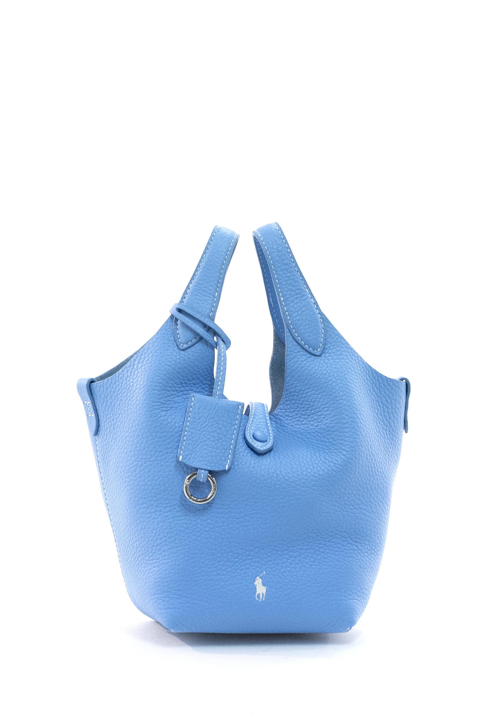 Borsa Tote Polo Play in pelle di colore azzurro<BR/> 428944657018 BLUE POLO RALPH LAUREN