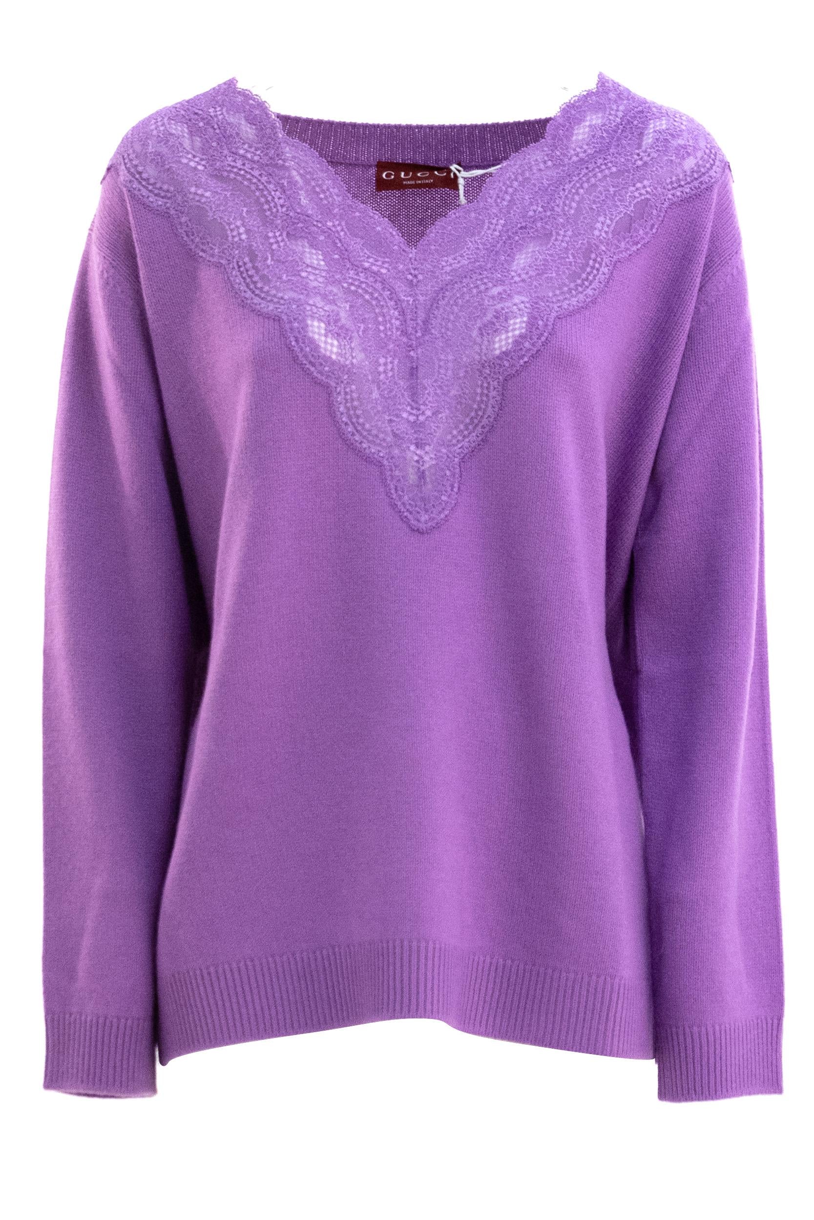 Pullover in lana e cashmere di colore viola<BR/> 848255 XKE91 5007 GUCCI