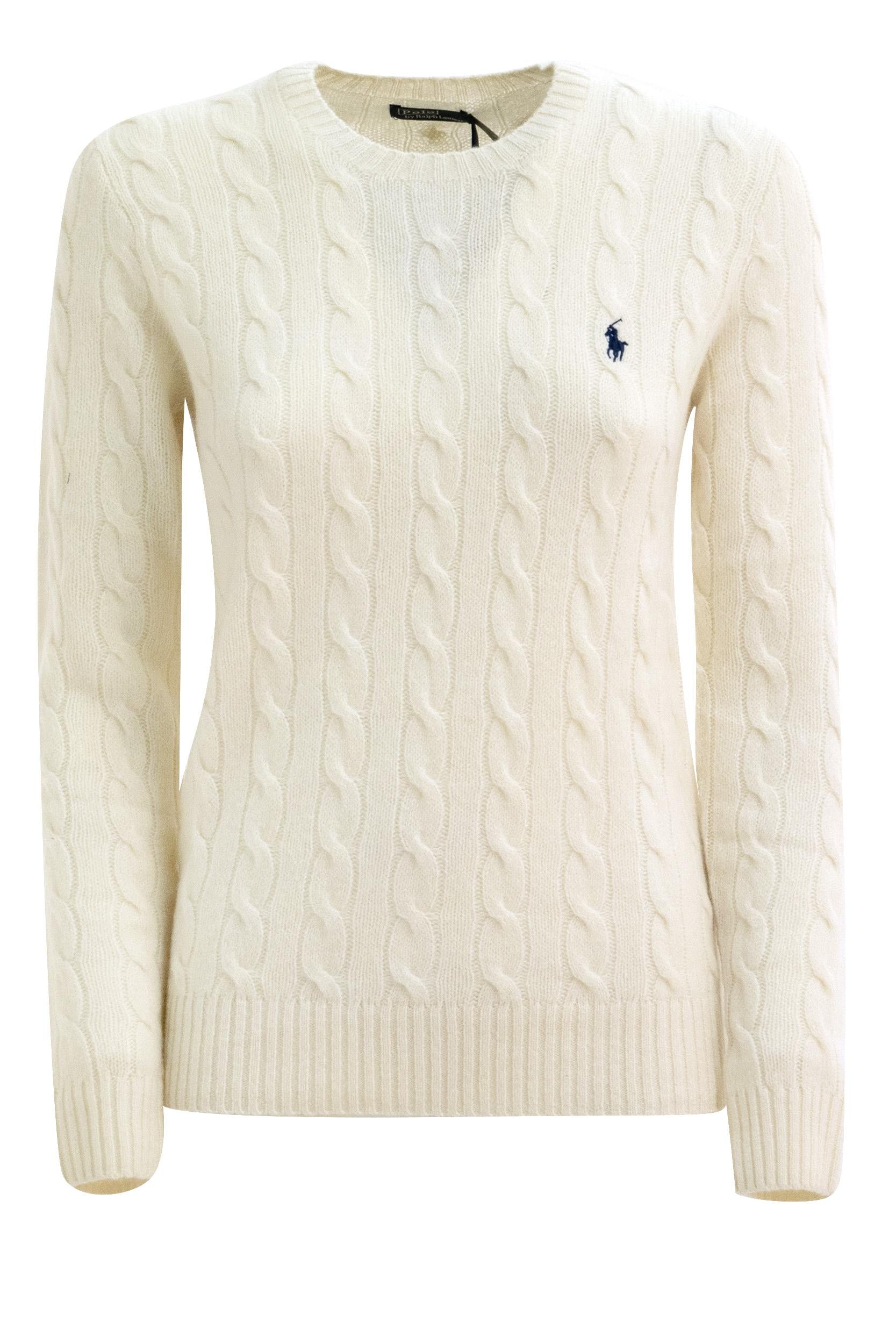 Pullover a trecce in lana e cashmere di colore bianco<BR/> 211971865001 CREAM POLO RALPH LAUREN