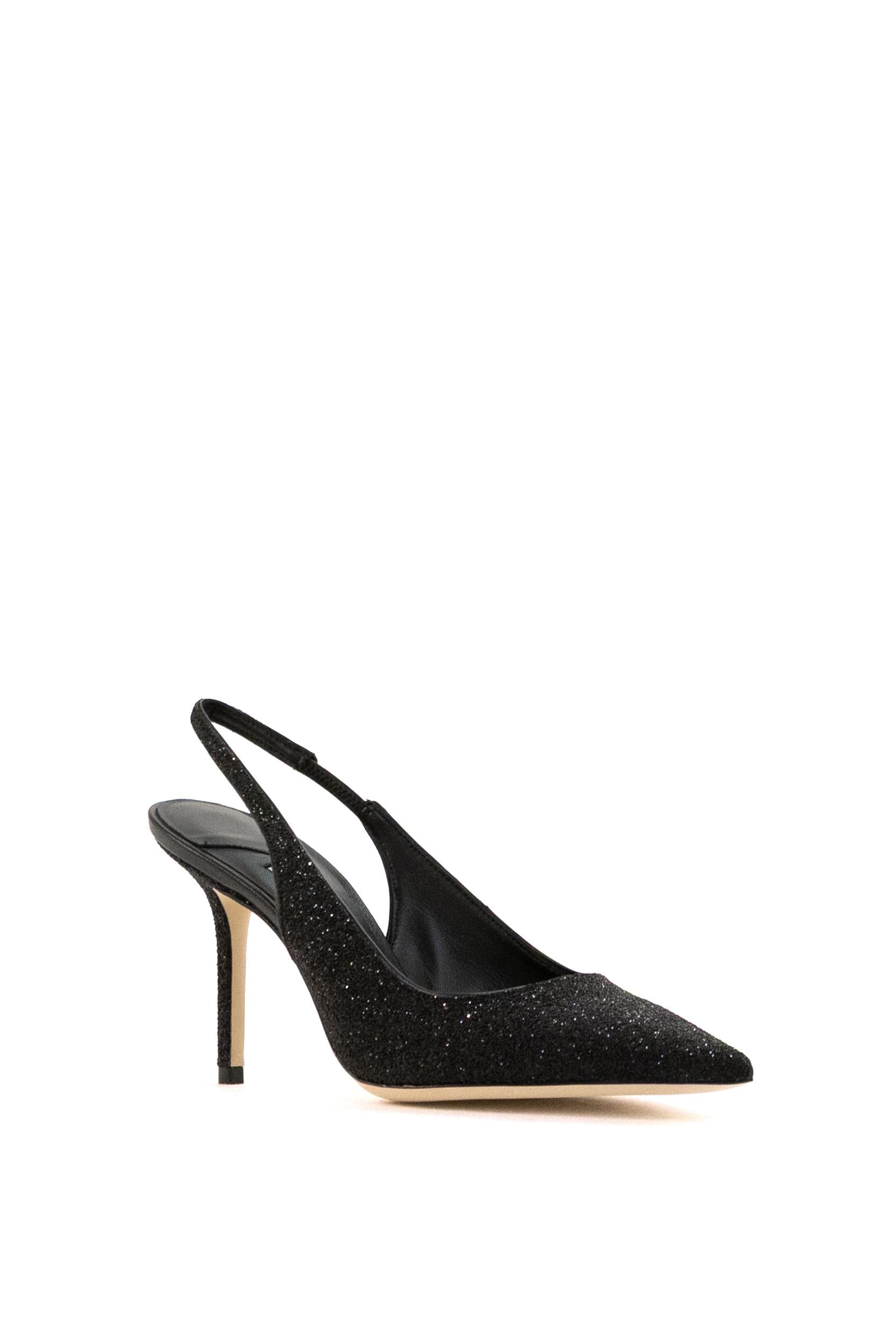 Slingback Love in Tessuto Glitterato<BR/> LOVE SB 85 GQI BLACK JIMMY CHOO