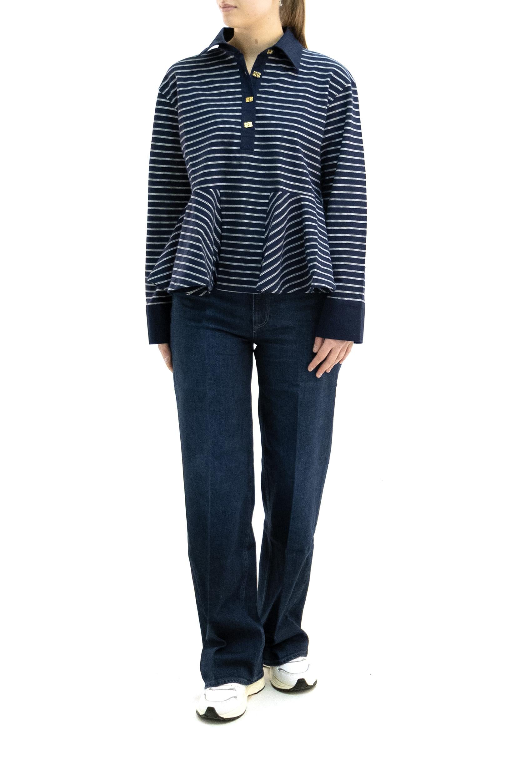 Polo in cotone a righe di colore blu e bianco<BR/> A1050063 683 GANNI