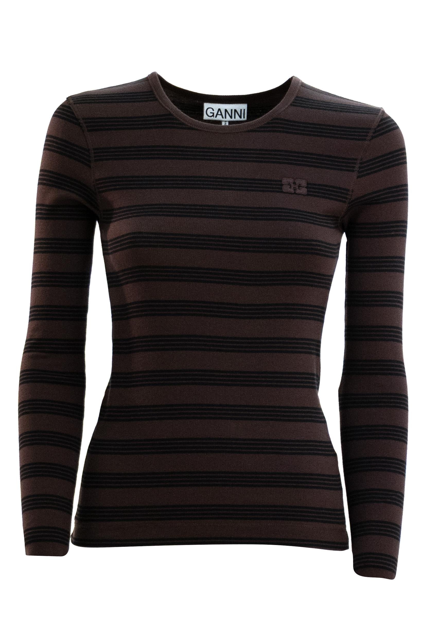 Maglia in cotone a righe di colore marrone e nero<BR/> A1050066 00B GANNI