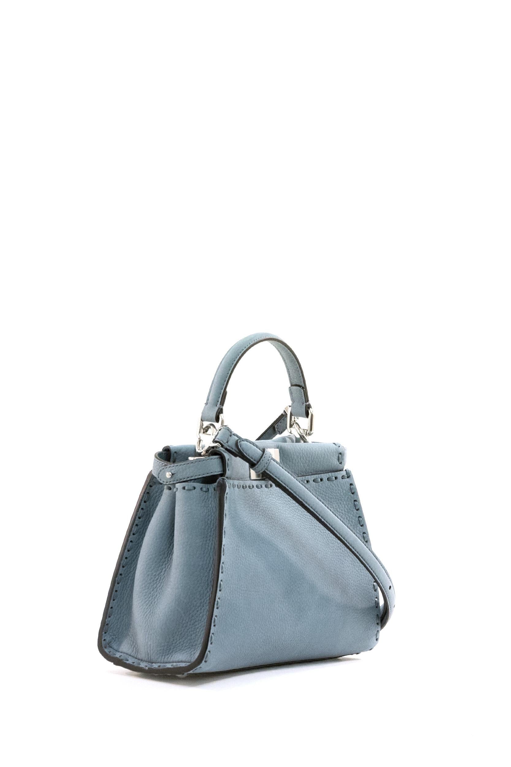 Peekaboo Mini in Cuoio Romano color azzurro polvere <BR/> 8BN244 AVQQ F1USY FENDI