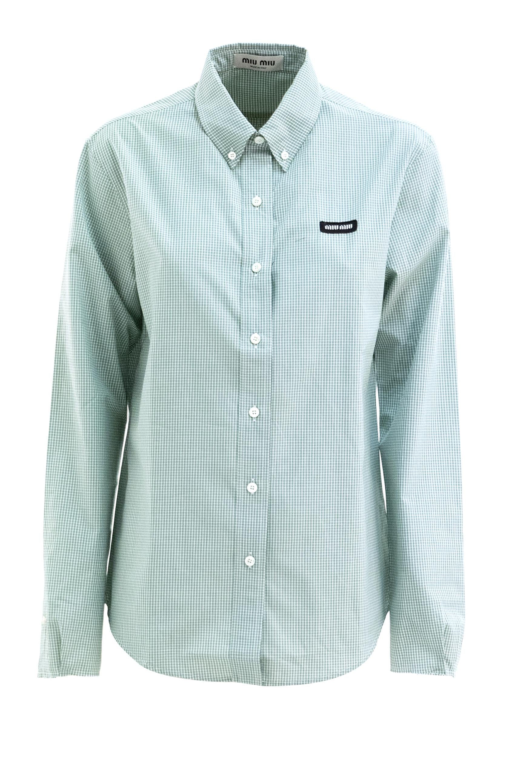 Camicia in popeline a quadretti color bianco e verde<BR/> MK1842 S OOO 1805 F077U MIU MIU