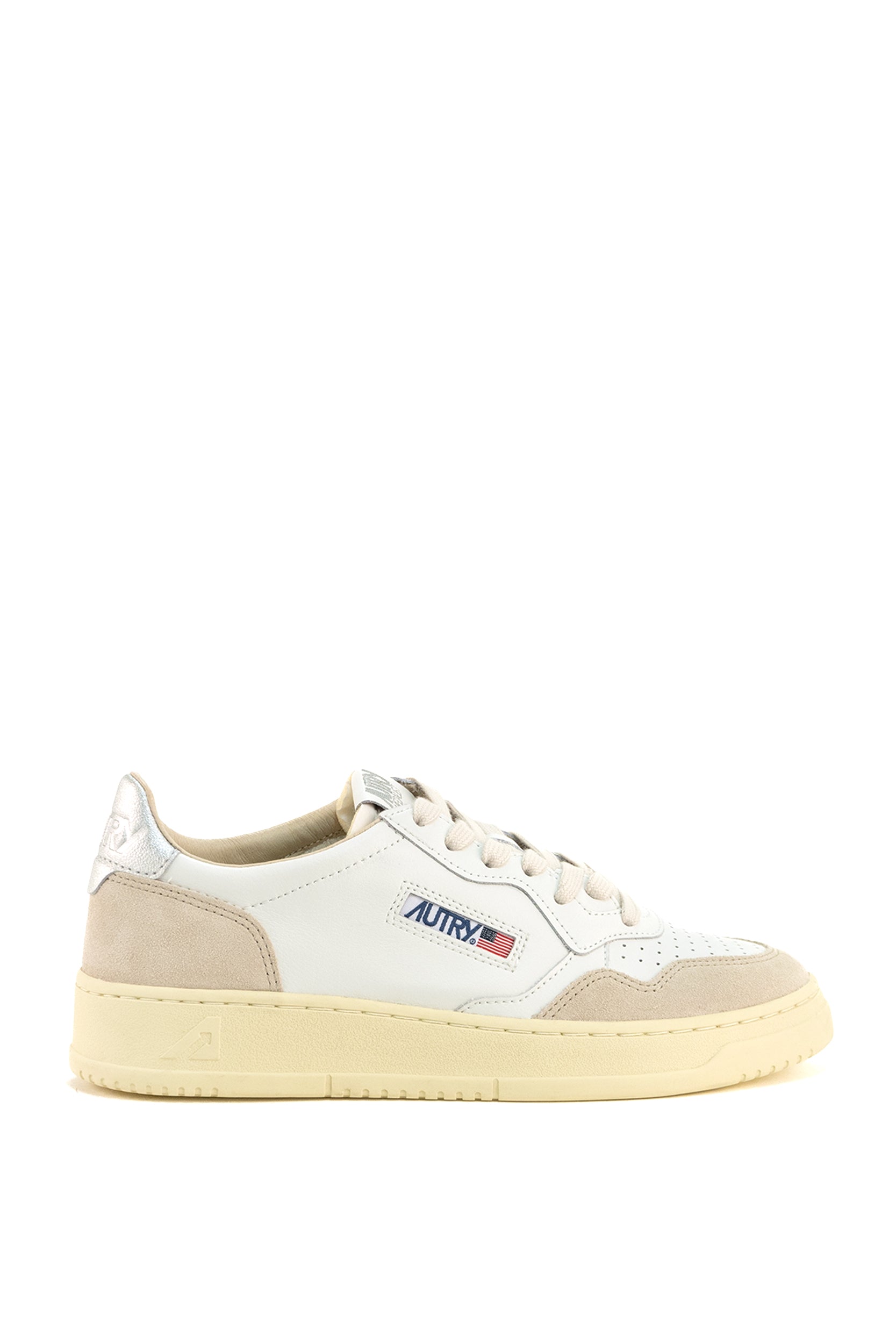 Sneakers Medalist in pelle liscia color bianco e suede color grigio chiaro<BR/> AULW LS74 WHT/SILVER AUTRY 