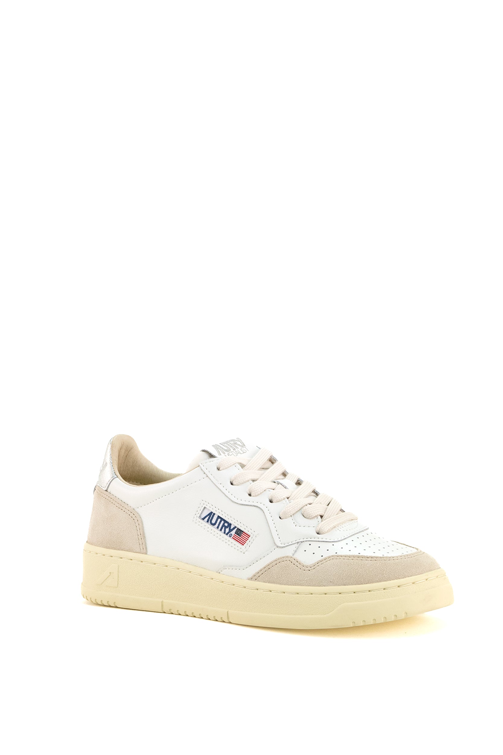 Sneakers Medalist in pelle liscia color bianco e suede color grigio chiaro<BR/> AULW LS74 WHT/SILVER AUTRY 