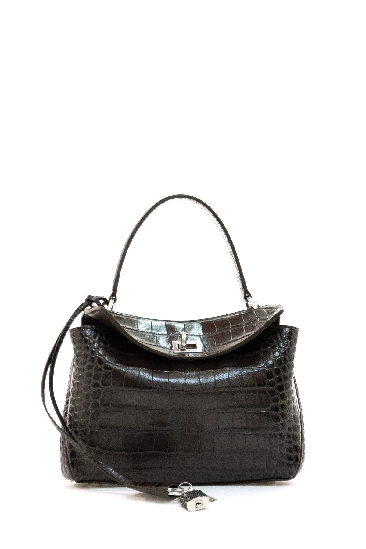 BALENCIAGA Borsa Rodeo Mini in pelle stampa cocco color marrone