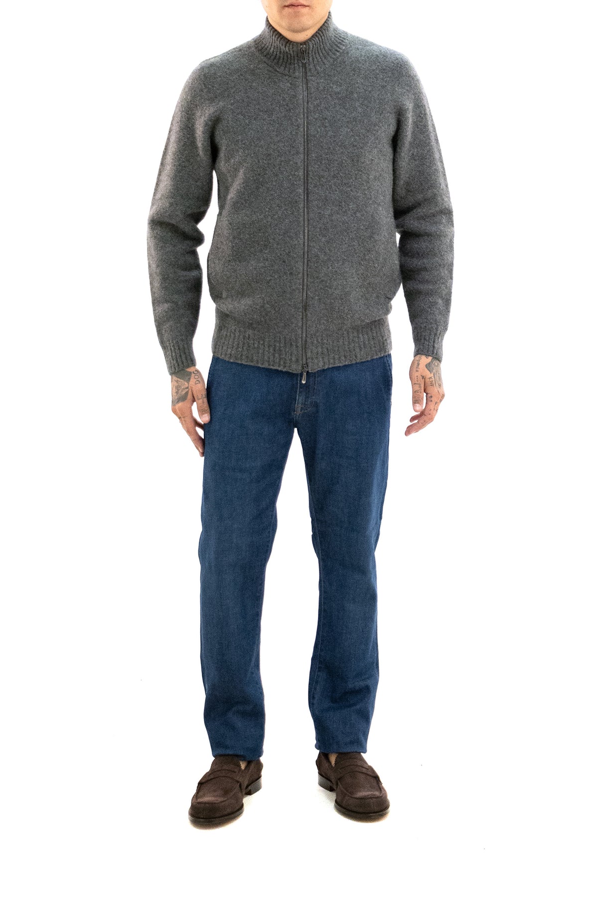 DRUMOHR Cardigan in Lana d'Agnello Grigio, vista 2