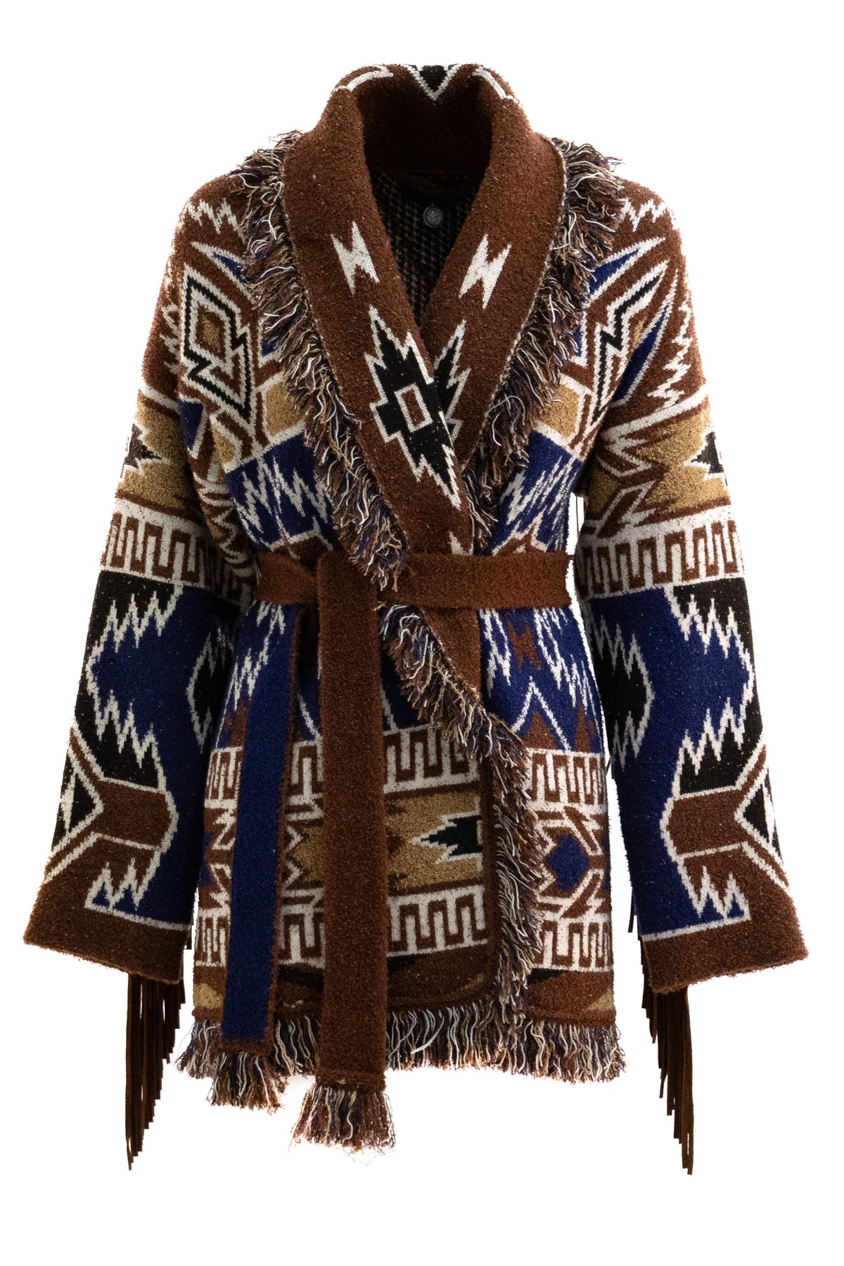 ALANUI Cardigan Amazing Journey in lana di colore marrone, Blu
