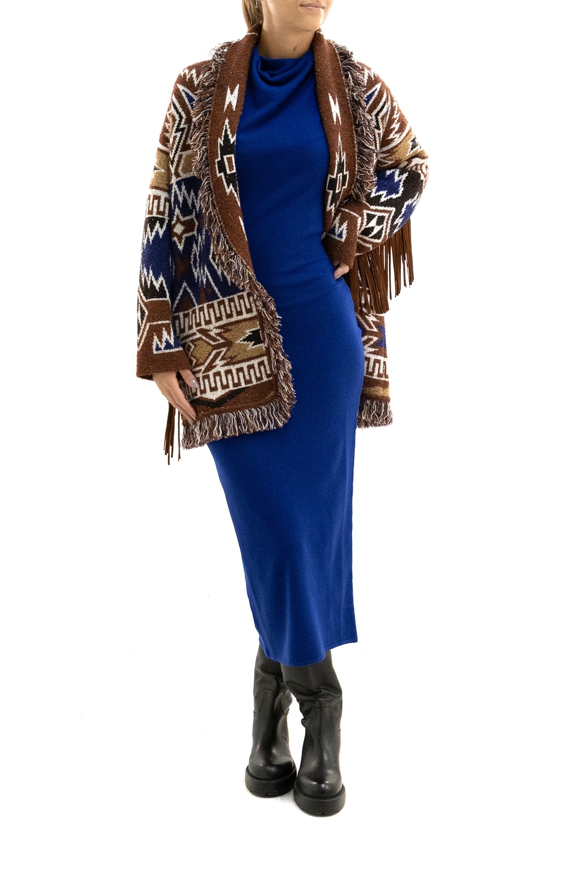 ALANUI Cardigan Amazing Journey in lana di colore marrone, Blu, view 3