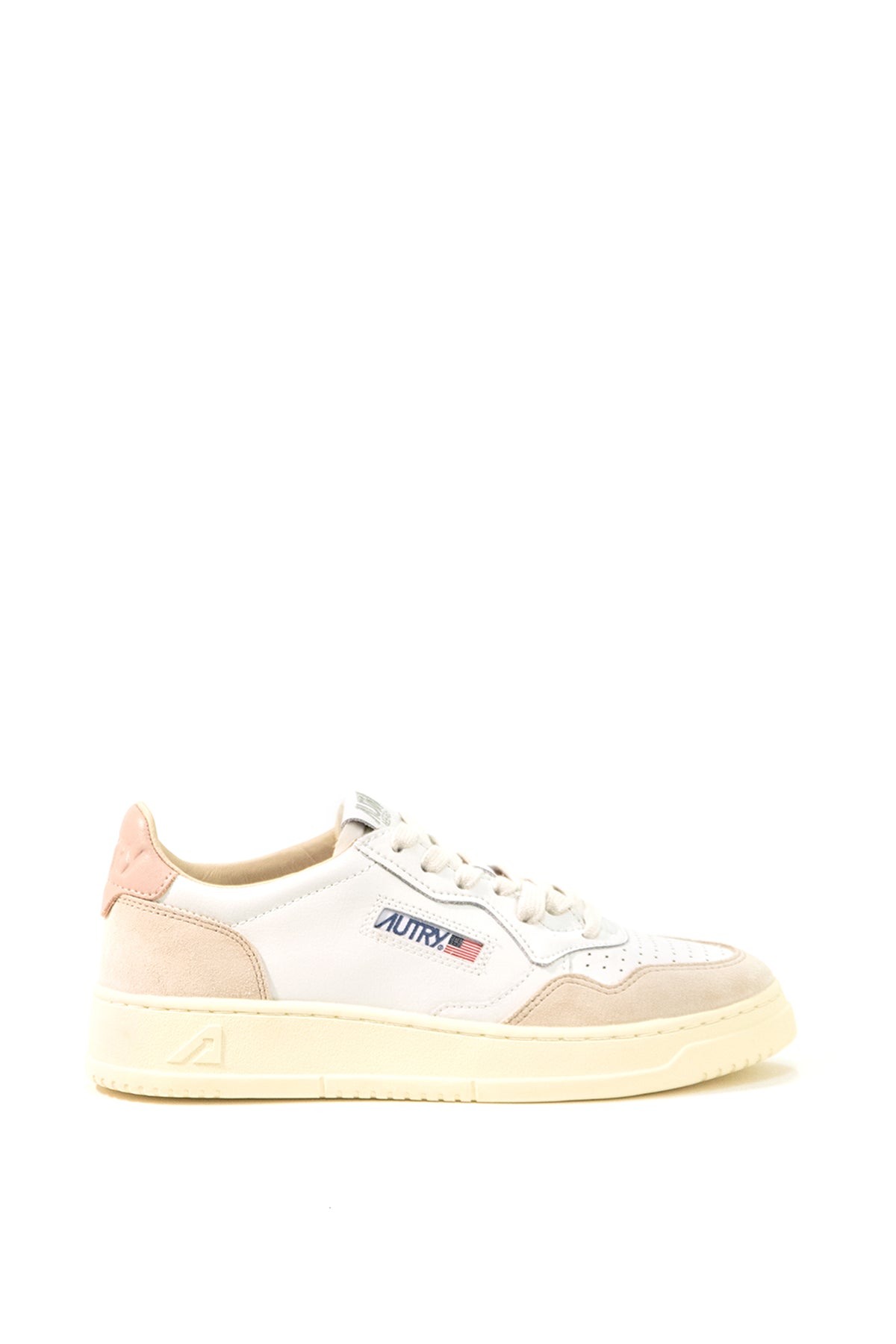 AUTRY Sneakers Medalist low-top in pelle liscia e suede, Bianco/rosa