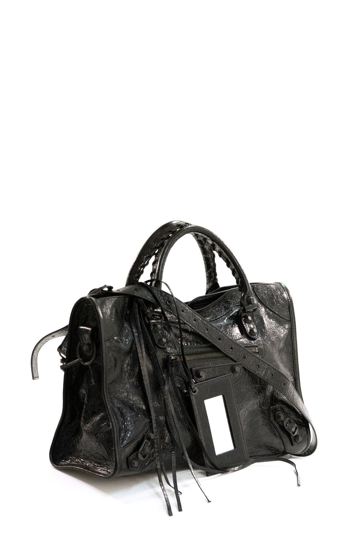BALENCIAGA Borsa Le City Media in pelle Arena di colore nero, vista 2