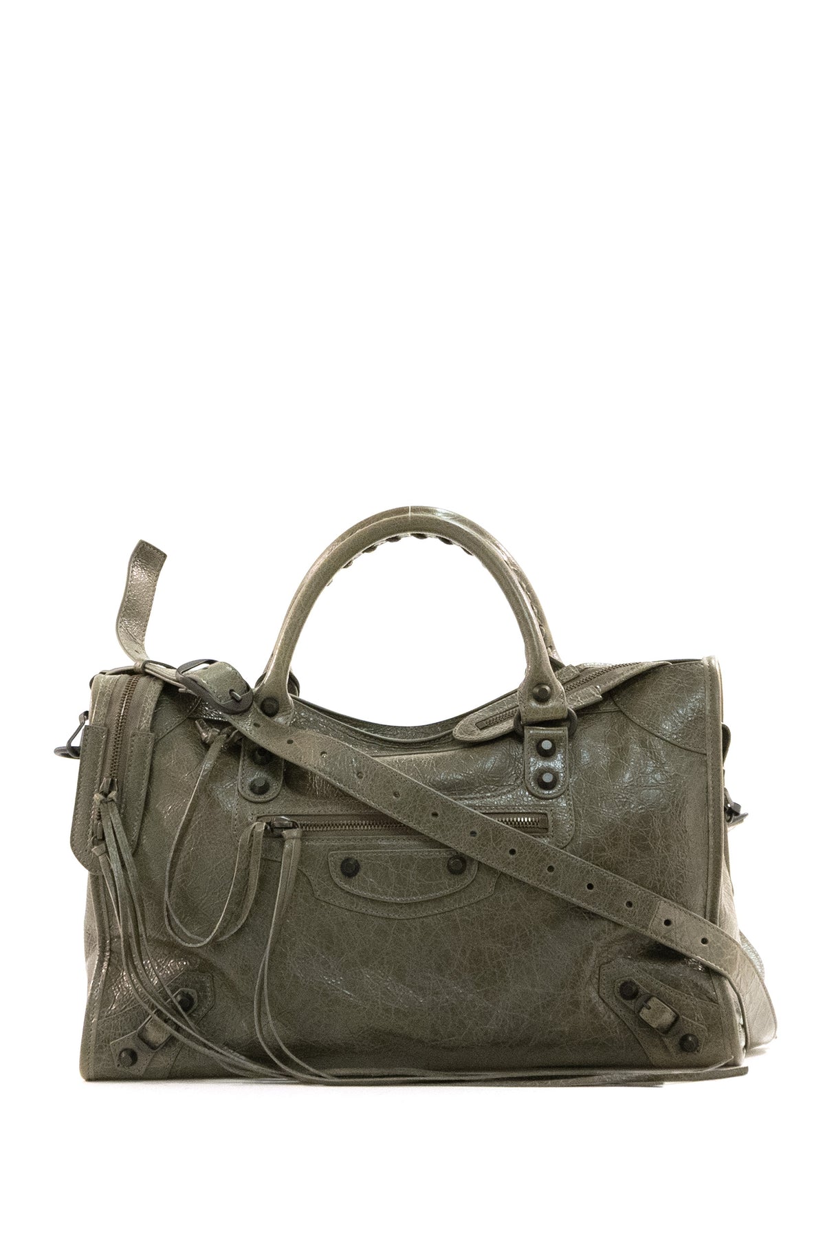 BALENCIAGA Borsa Le City Media in pelle Arena di colore verde