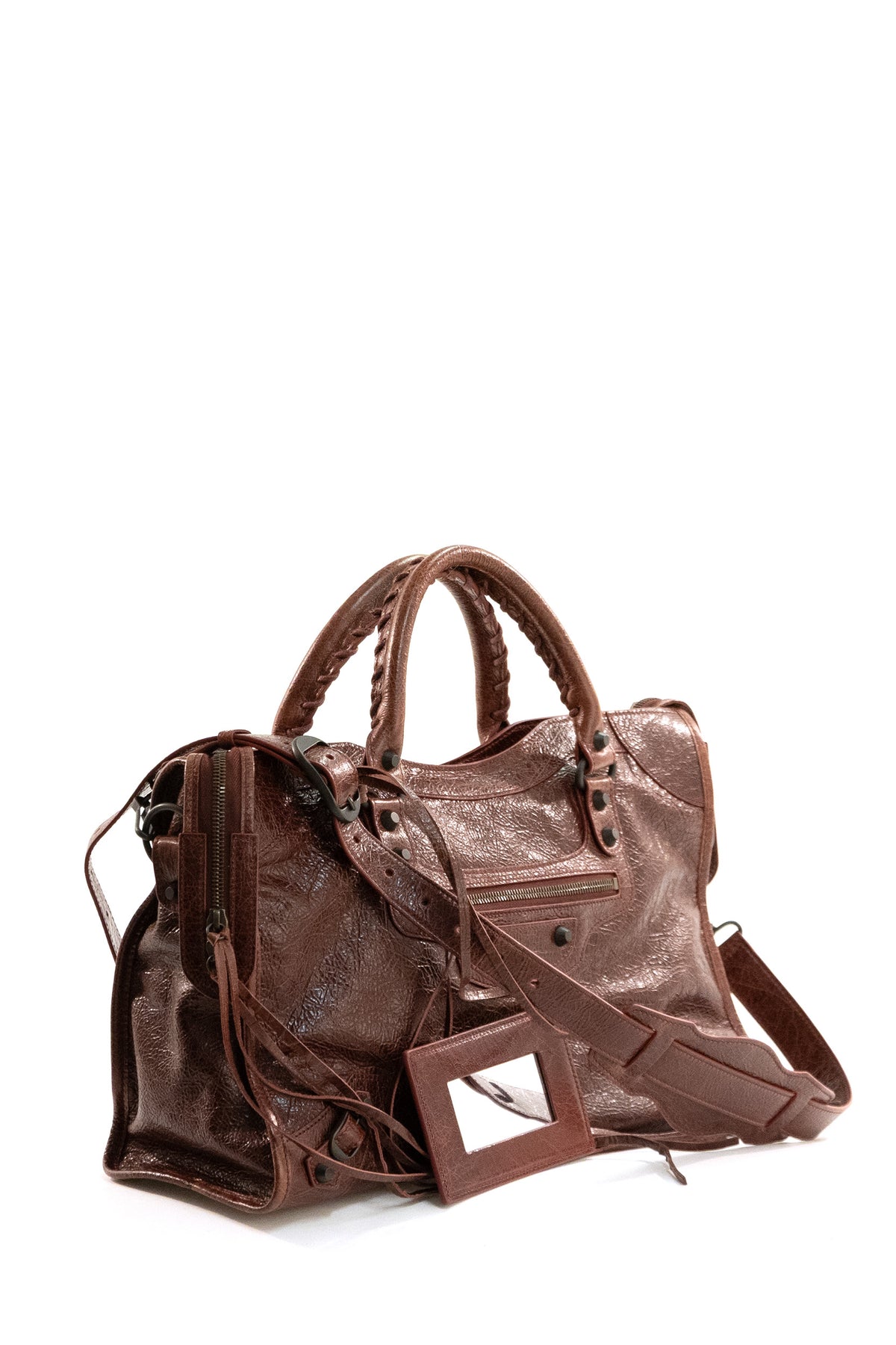 BALENCIAGA Borsa Le City Media in pelle Arena di colore bordeaux, vista 2