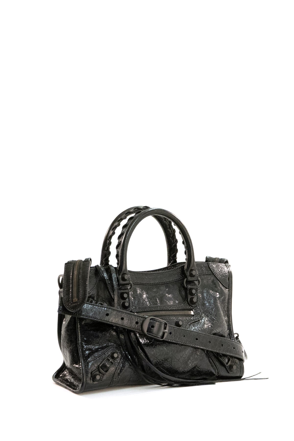 BALENCIAGA Borsa Le City small in pelle Arena di colore nero, vista 2