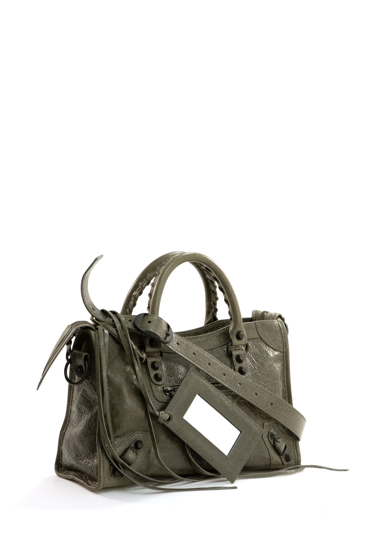 BALENCIAGA Borsa Le City small in pelle Arena di colore verde, vista 2