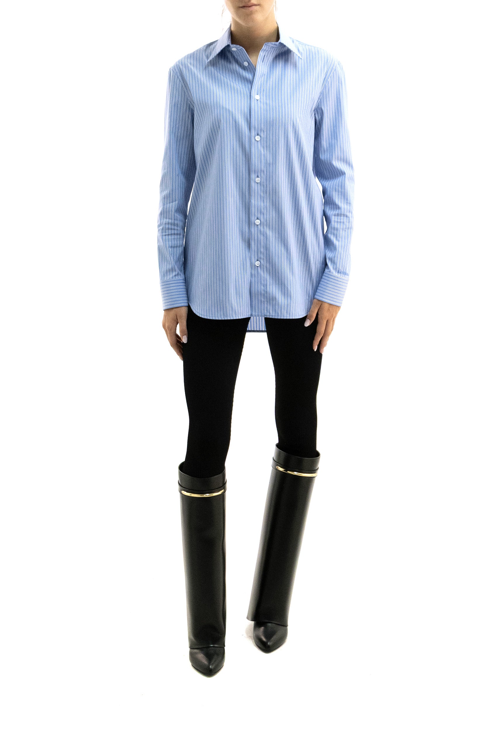Camicia in popeline tecnico a righe di colore azzurro, bianco e blu<BR/> 872124 TUM28 4202 BALENCIAGA 