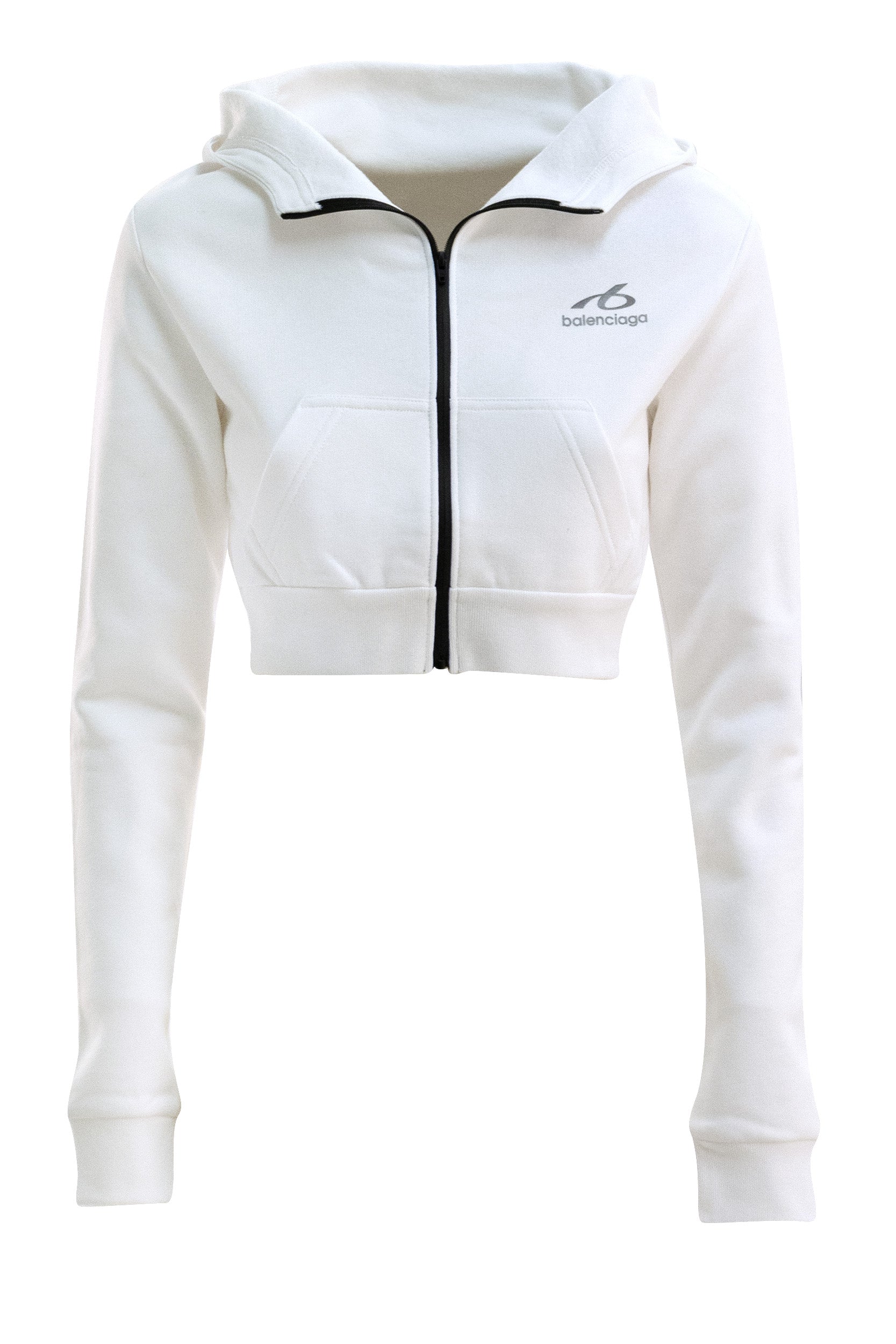 Felpa con cappuccio crop in pile dry di colore bianco<BR/> A0024R TUVQ5 9000 BALENCIAGA 