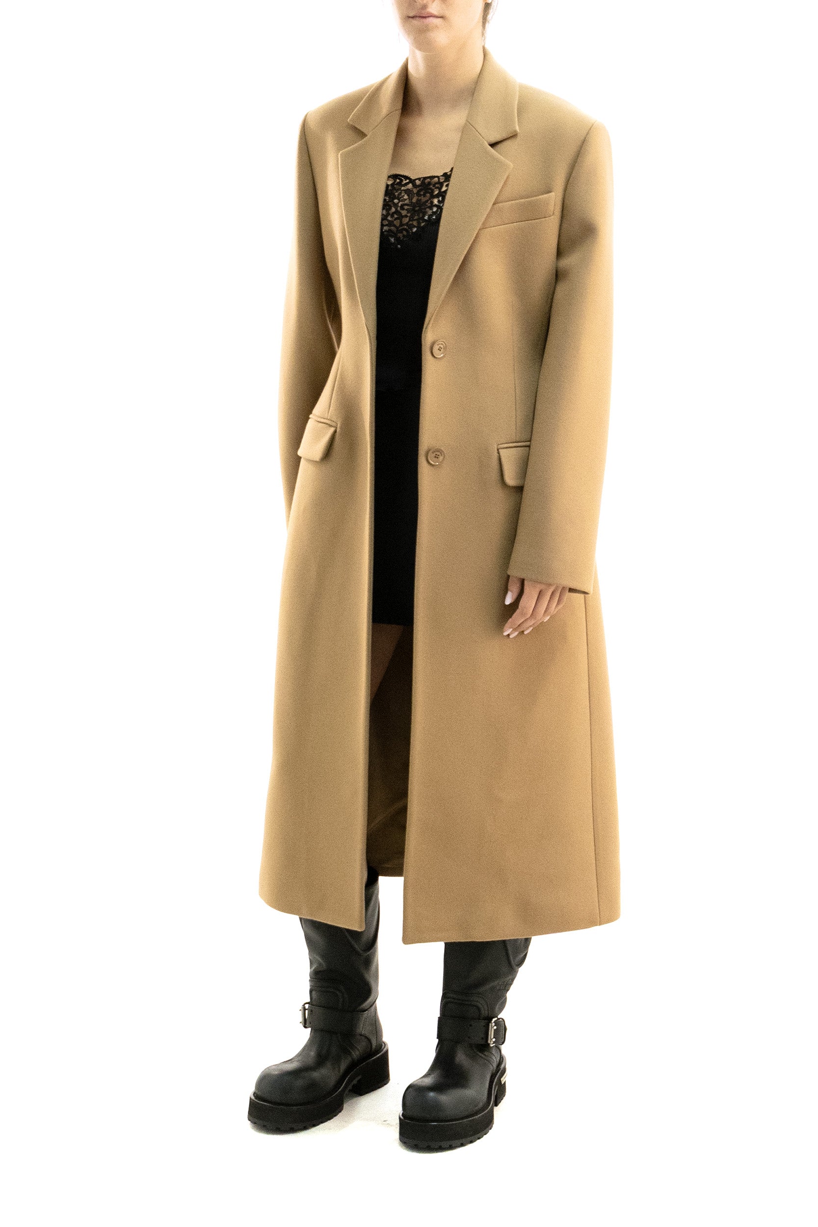 Cappotto monopetto in melton color cammello <BR/> A00285 TUU43 2602 BALENCIAGA 