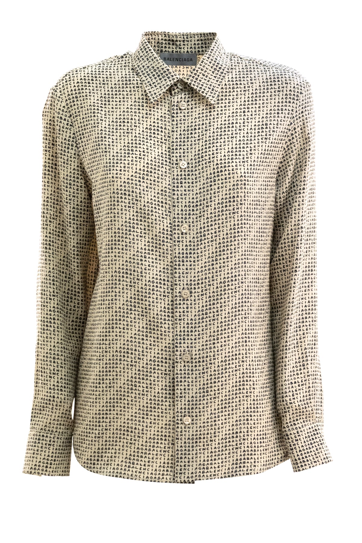 BALENCIAGA Camicia Monogram in crêpe di seta di colore beige e nero, Nero/beige