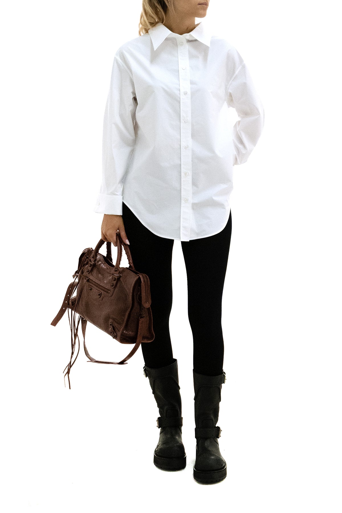 BALENCIAGA Camicia in cotone di colore bianco, view 2