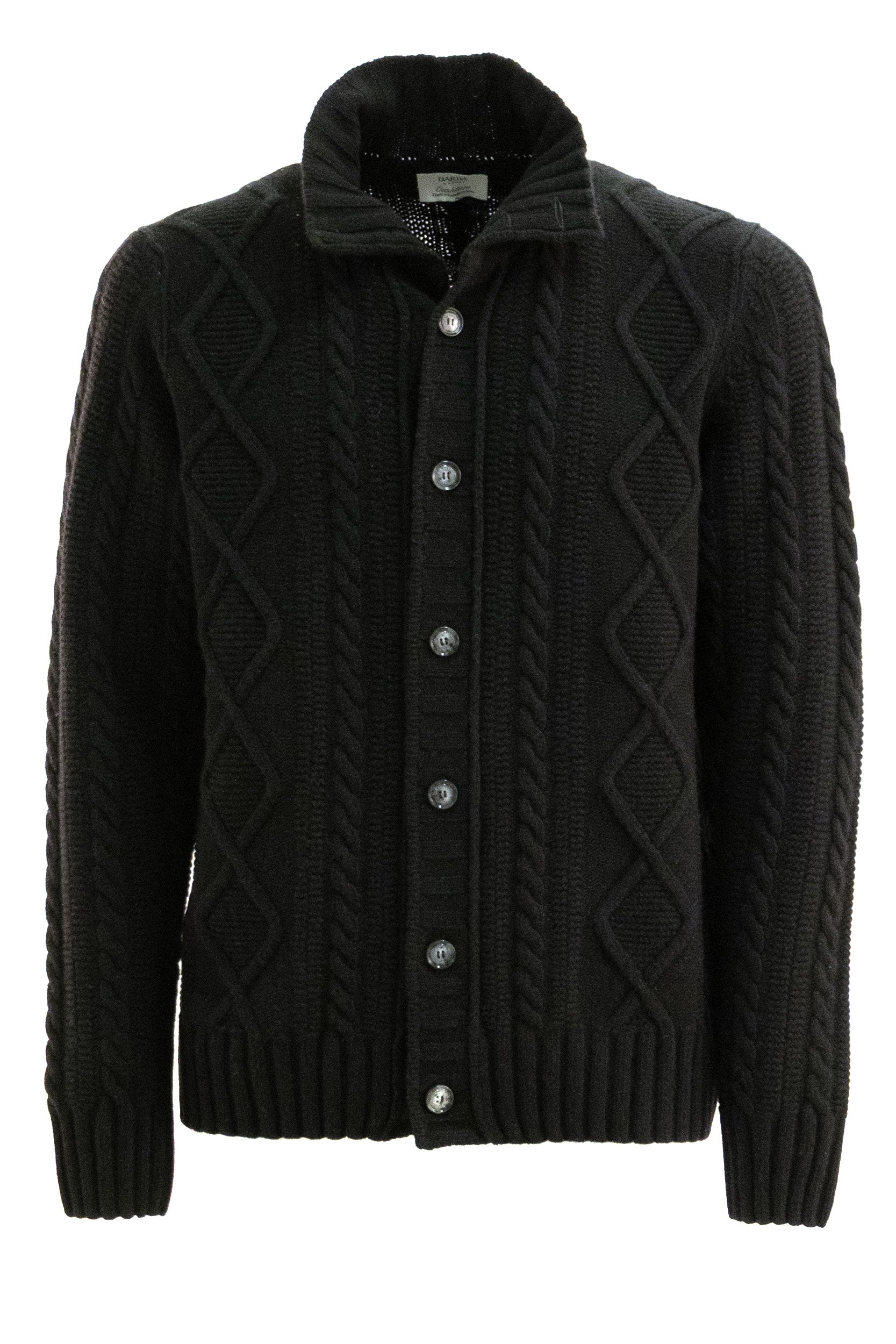 Cardigan in lana e cashmere a trecce di colore nero<BR/> BR14-5420 9000 BARBA 