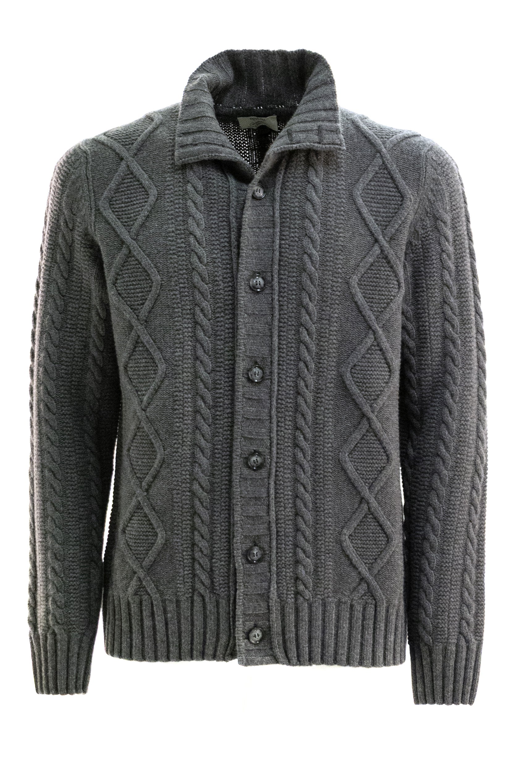 Cardigan in lana e cashmere a trecce di colore grigio<BR/> BR14-5420 9012 BARBA 