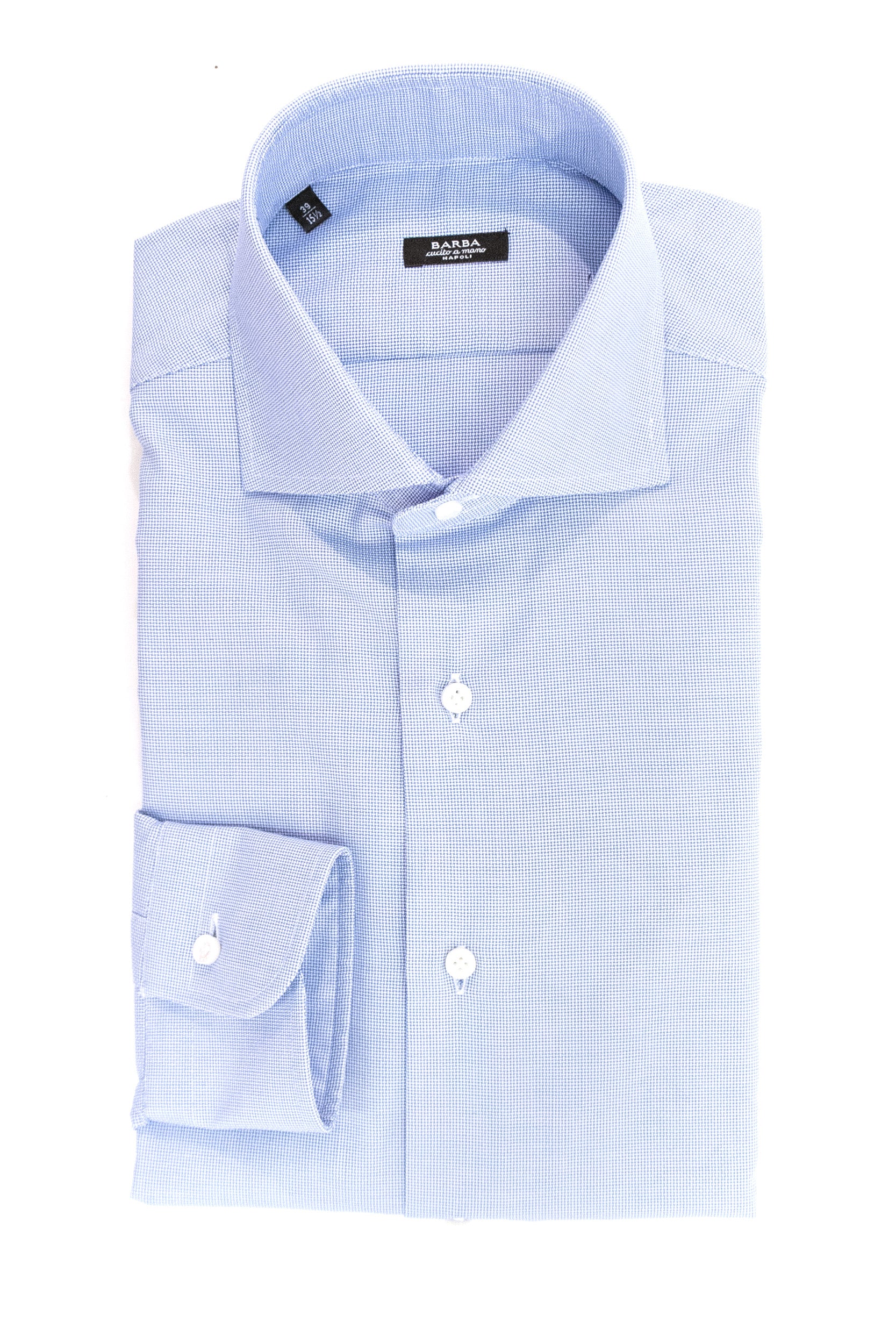 Camicia in cotone con microfantasia di colore bianco e blu<BR/> I1U13P0157012.U 0002 BARBA 