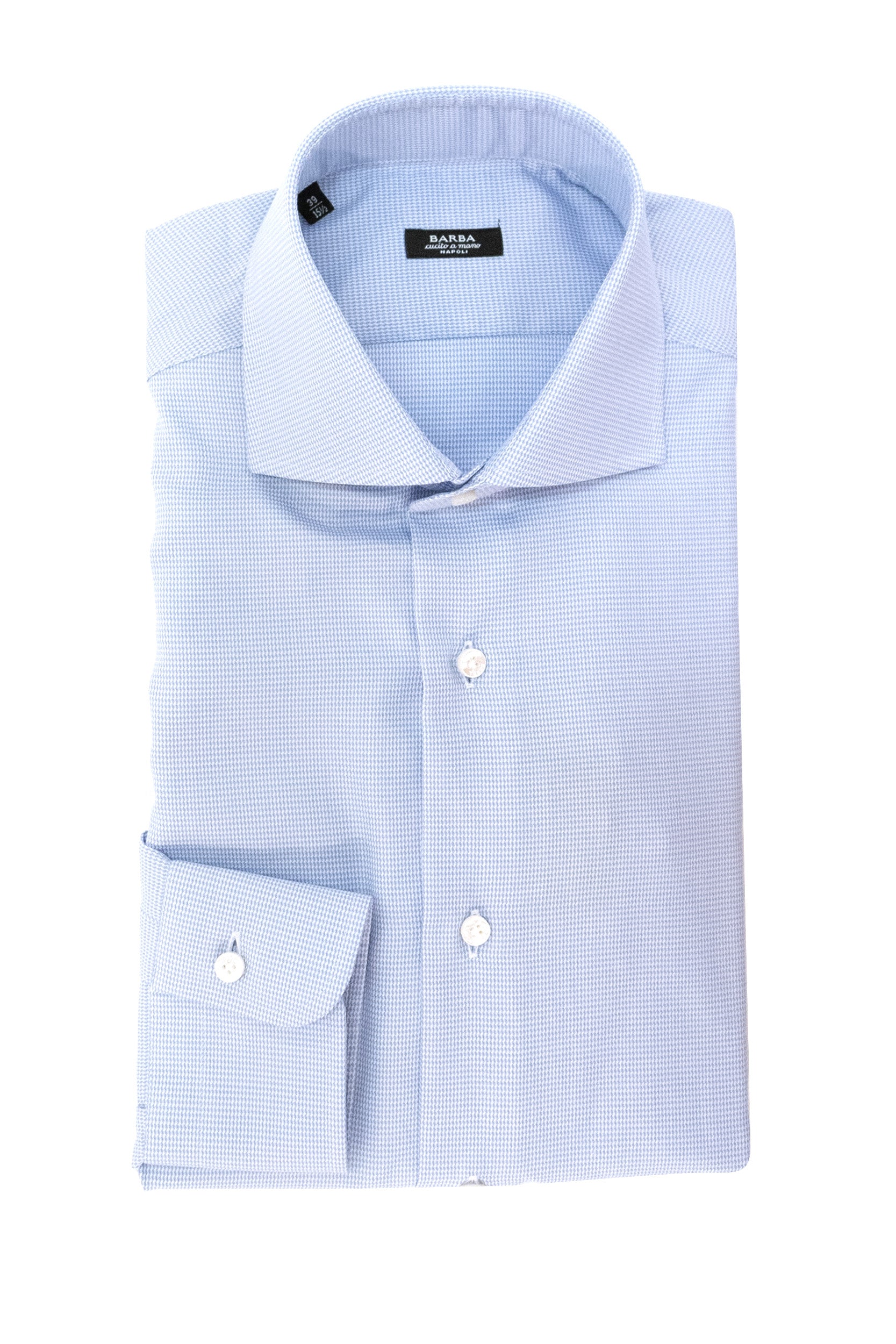 Camicia in cotone con microfantasia di colore bianco e azzurro<BR/> I1U13P0157075.U 0003 BARBA 