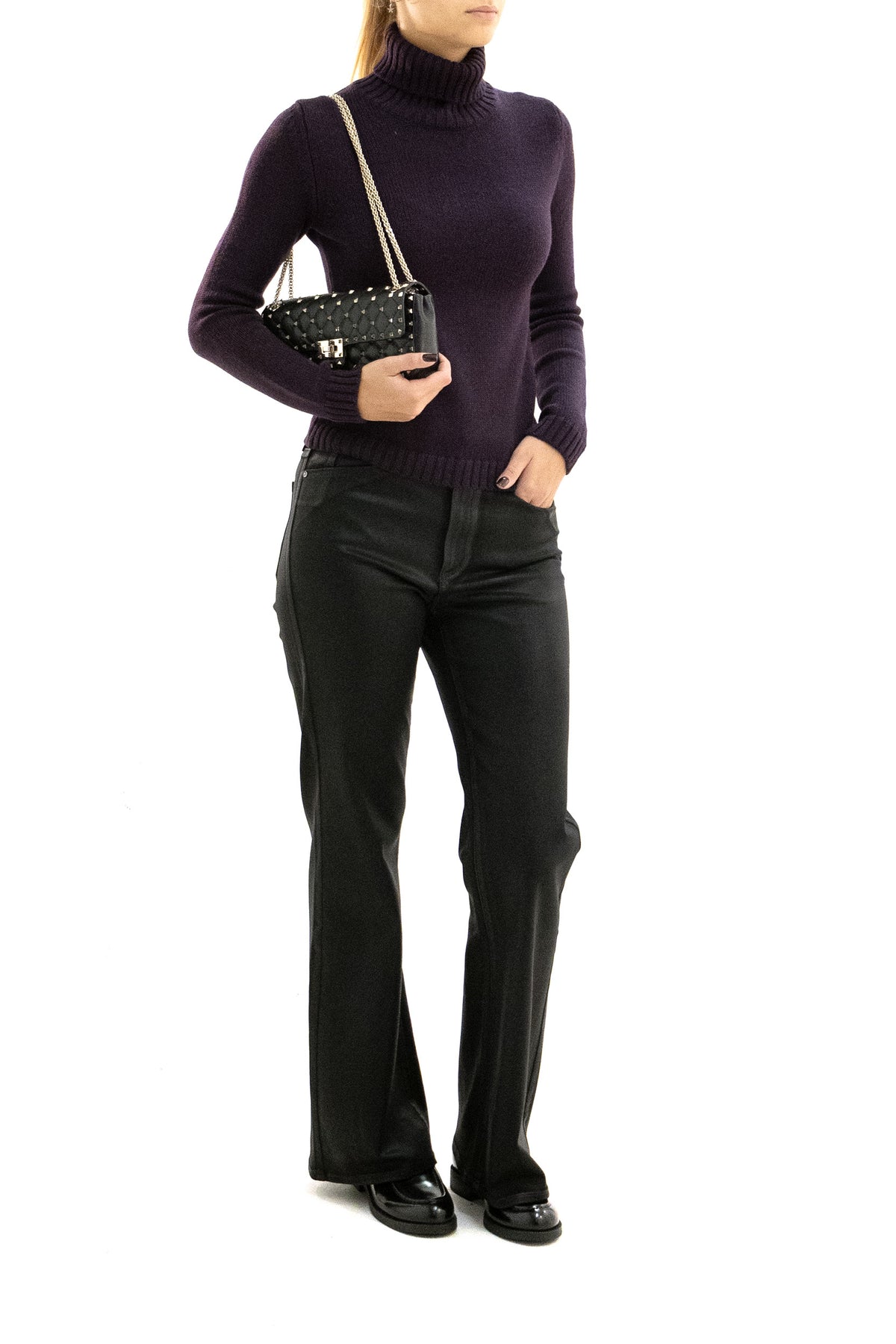 BASE Pullover in lana color melanzana, Viola, view 2