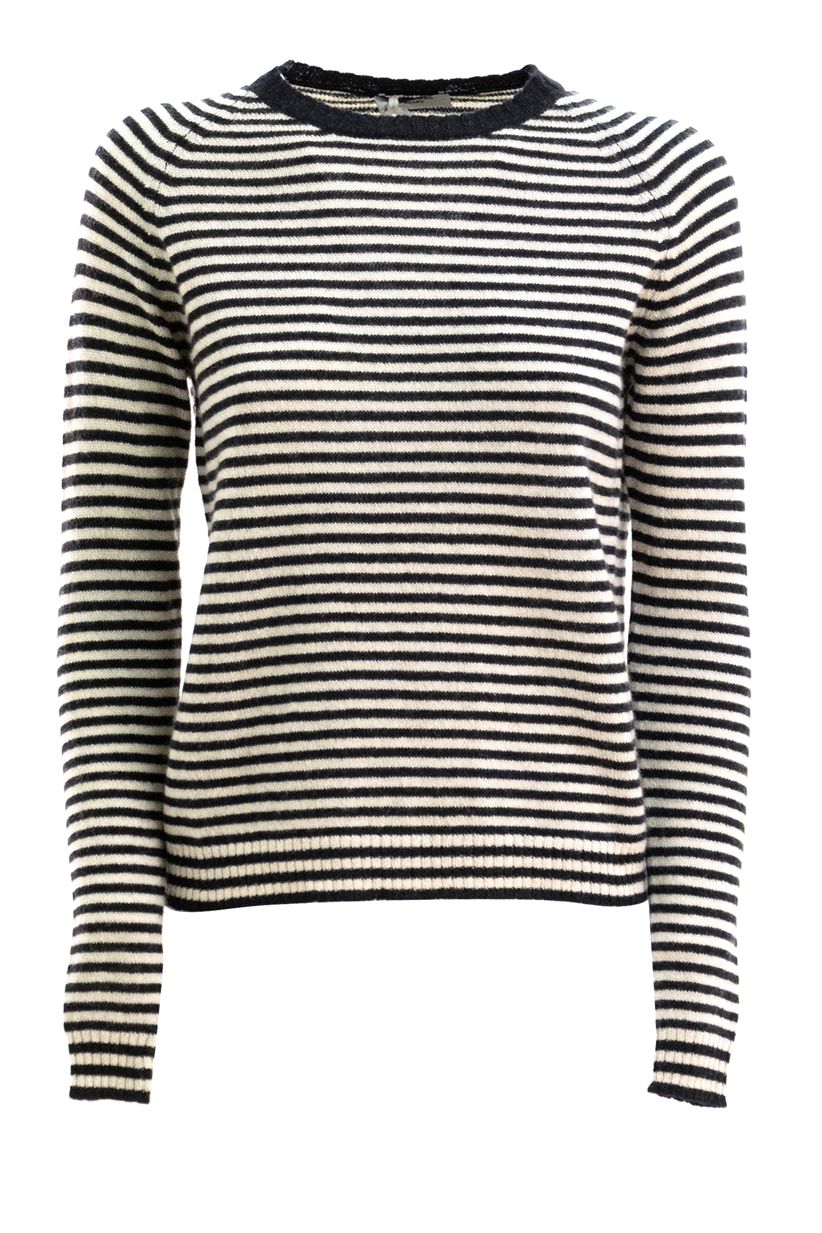 Pullover in lana e cashmere a righe di colore beige e blu<BR/> B8580 1732 632 BASE 