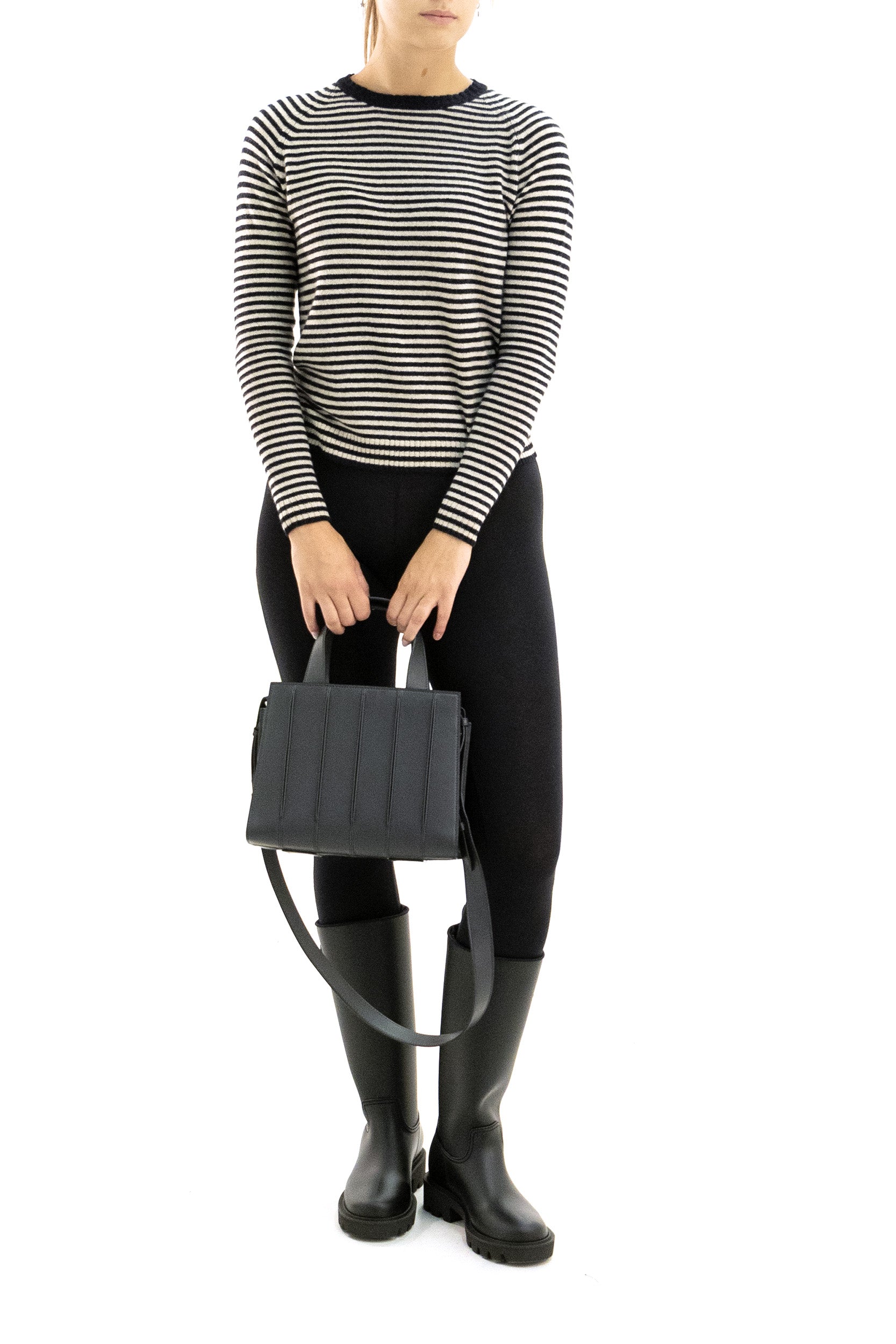 Pullover in lana e cashmere a righe di colore beige e blu<BR/> B8580 1732 632 BASE 