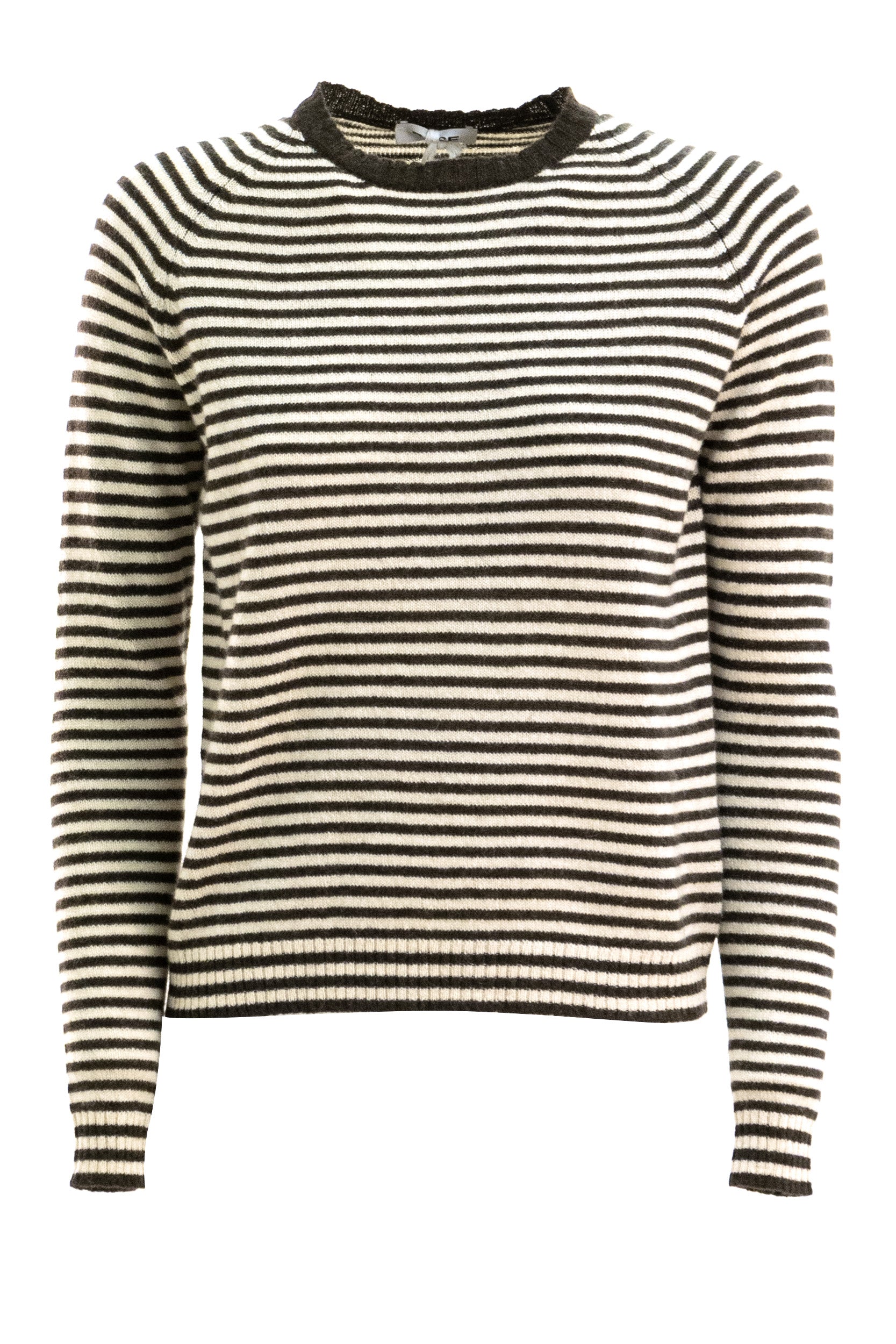 Pullover in lana e cashmere a righe di colore beige e marrone<BR/> B8580 1732 633 BASE 