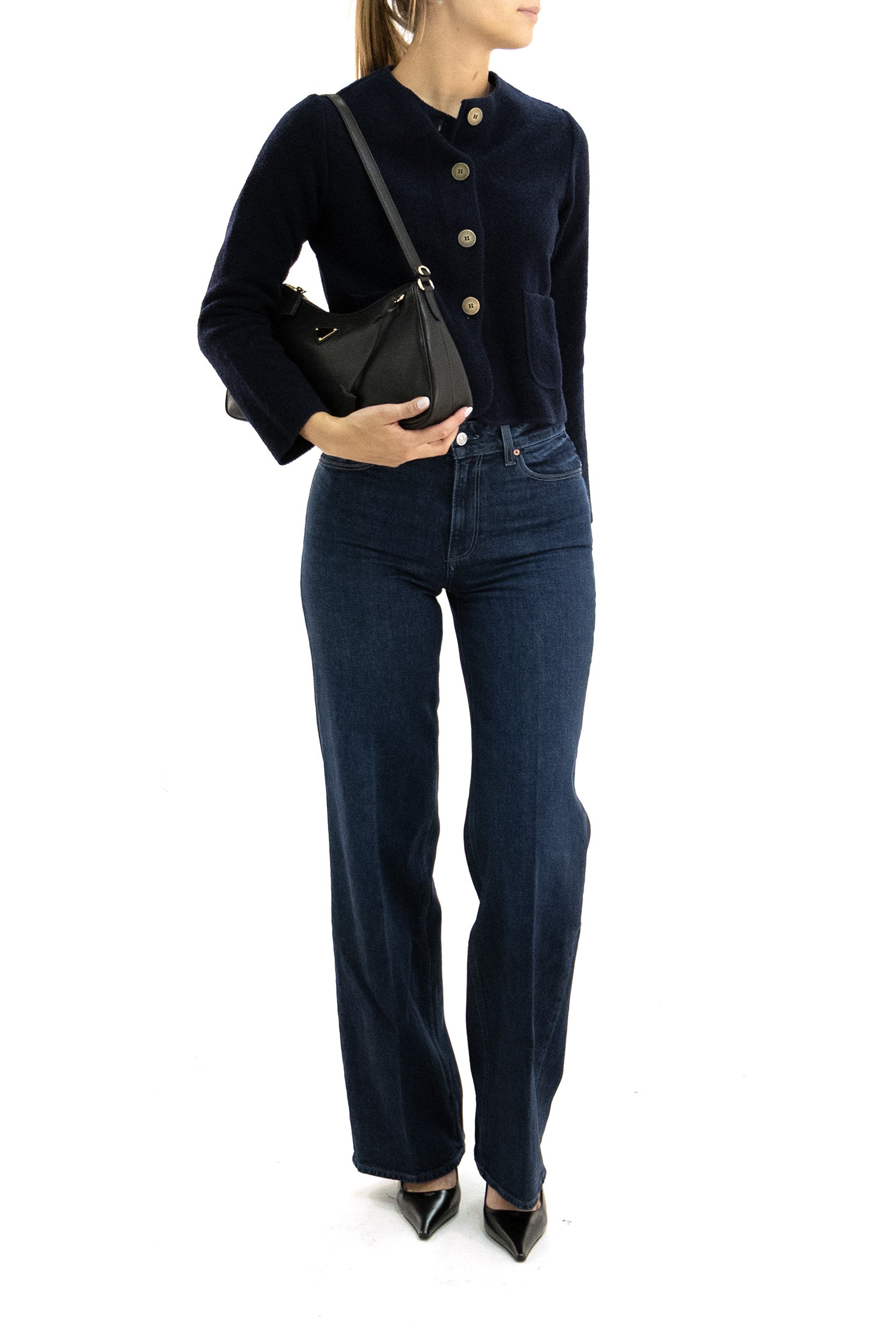Giacca in lana bouclé di colore blu<BR/> B8590 3511 387 BASE 