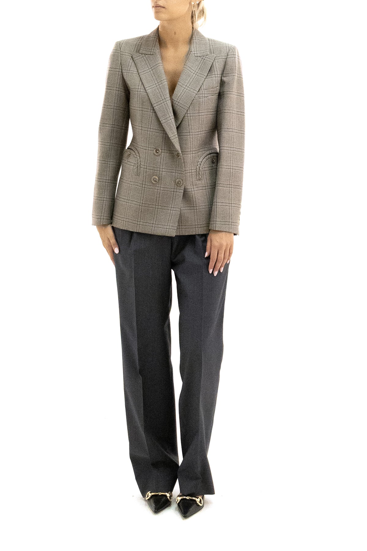 BLAZE' MILANO Giacca doppiopetto in lana principe di galles, Beige, vista 2
