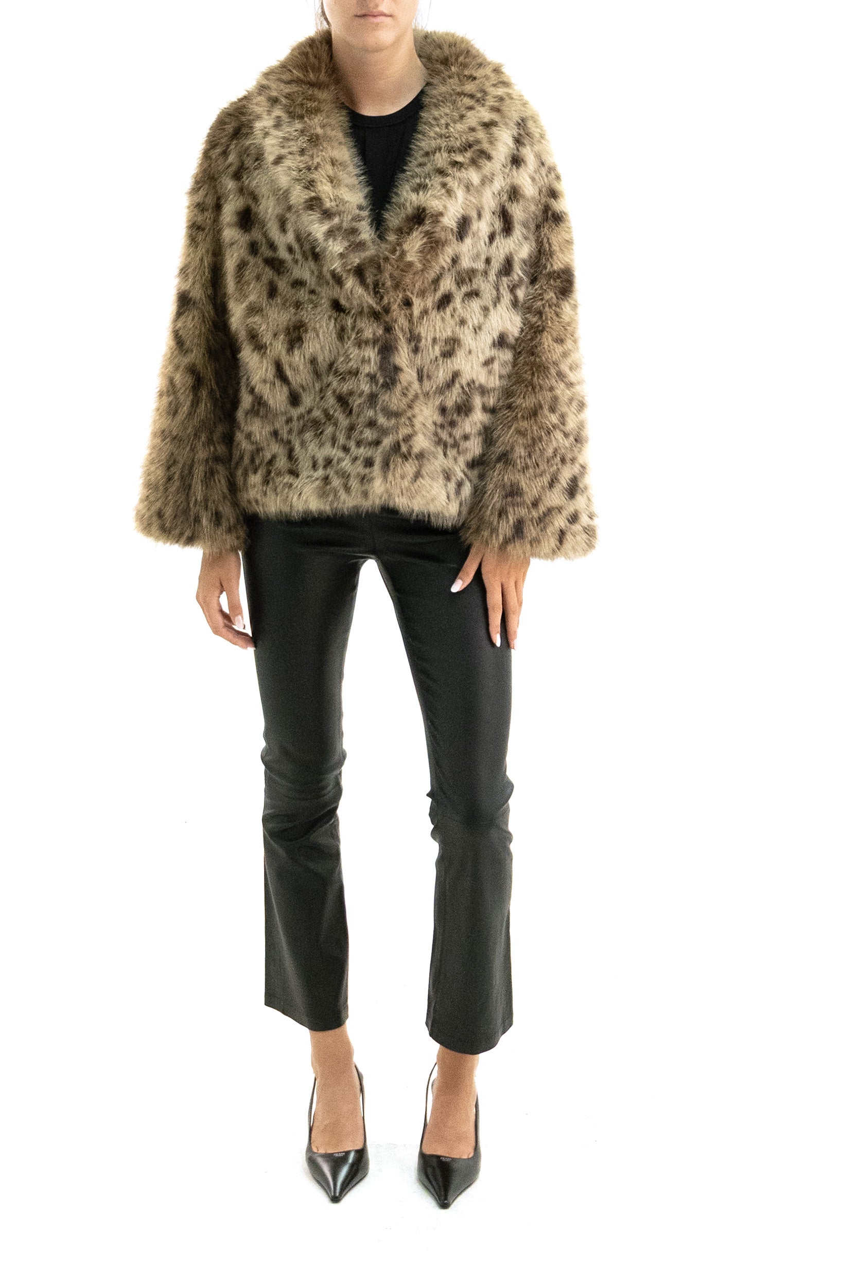 Caban in Faux-Fur Animalier<BR/> BA26-7323 LEO CAMMELLO BULLY 