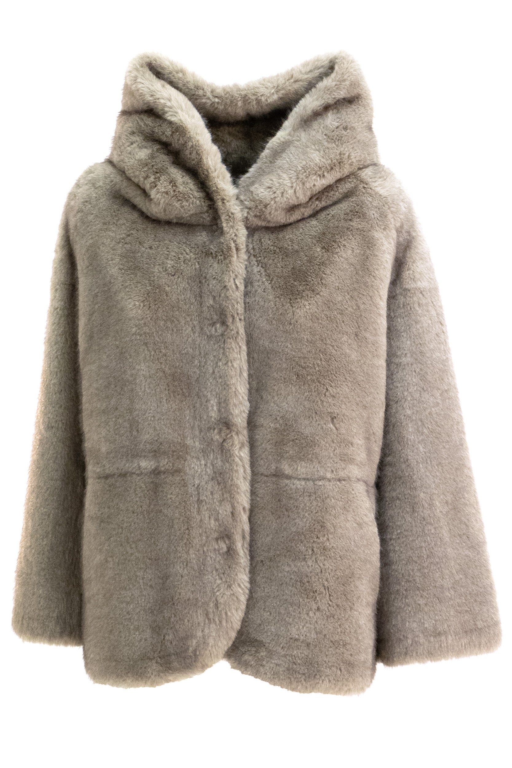 Caban in Faux-Fur con Cappuccio<BR/> BA26-7363 TAUPE BULLY 