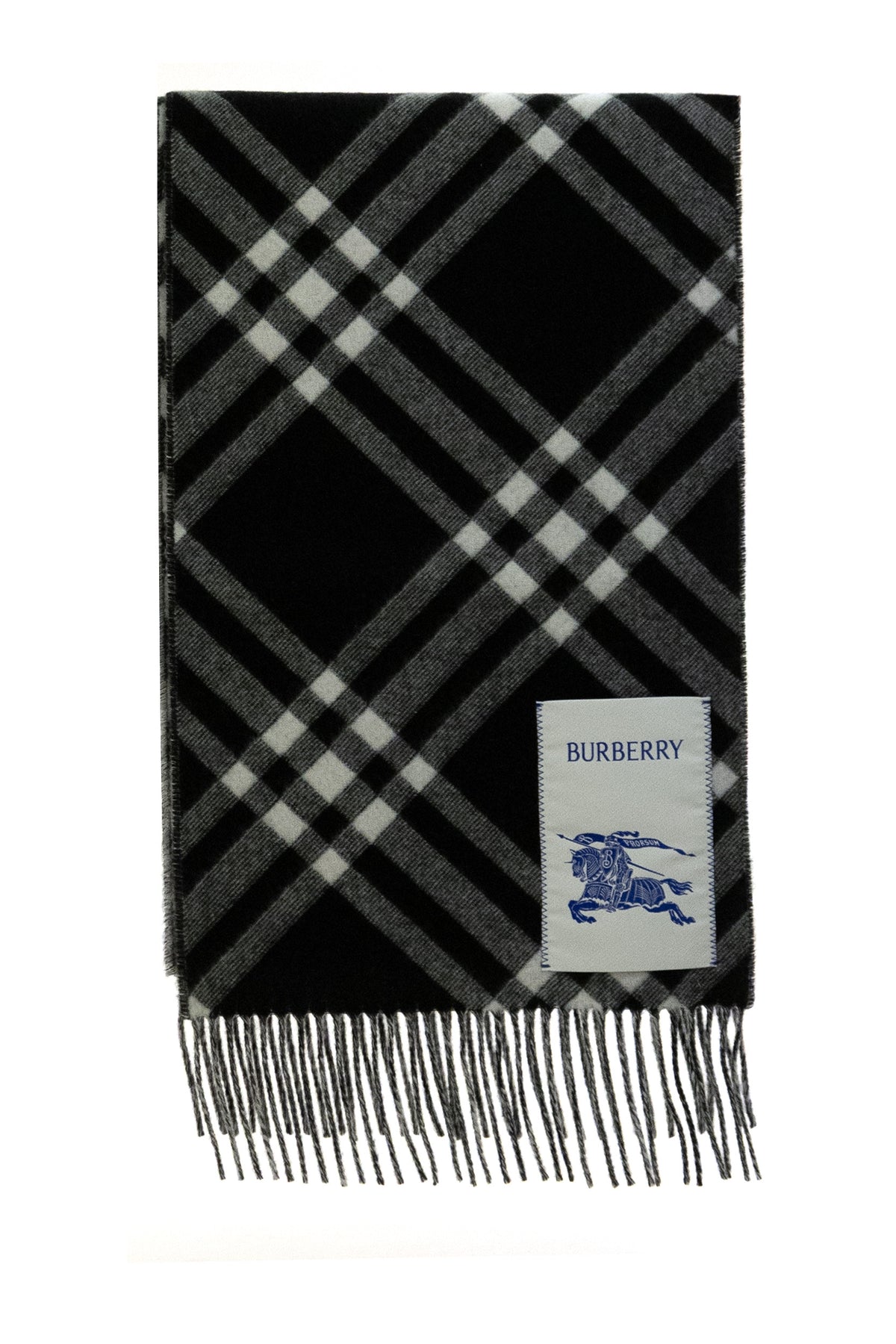BURBERRY Sciarpa check in cashmere di colore nero
